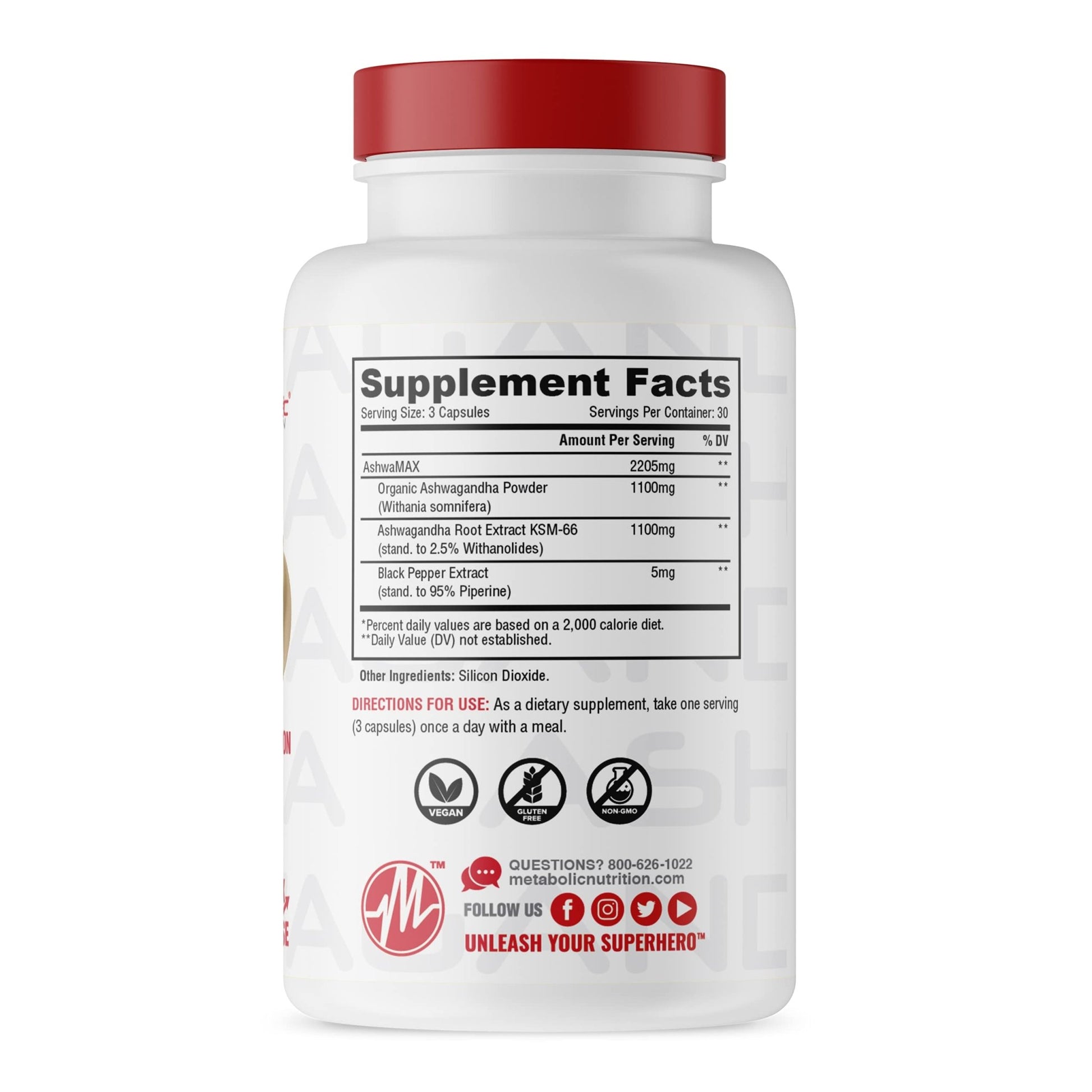 Metabolic Nutrition Ashwagandha 2200mg Made with Organic Ashwagandha Powder and Black Pepper Extract, 90 Vegan Capusles - OzHealthStandard