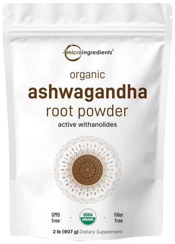 Micro Ingredients Organic Ashwagandha Root Powder | 2 Pound, No Filler, No Additives, Highly Purified | Active Withanolides, Adaptogenic Ayurvedic Herbal Supplements, Gluten Free, India Origin - OzHealthStandard
