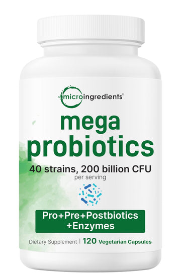 Micro Ingredients Probiotics 200 Billion CFU, 120 Veggie Capsules | Mega Probiotics for Men & Women | 40 Strains with Prebiotics, Postbiotics & Digestive Enzymes | Gut, Immune & Digestive Health - OzHealthStandard