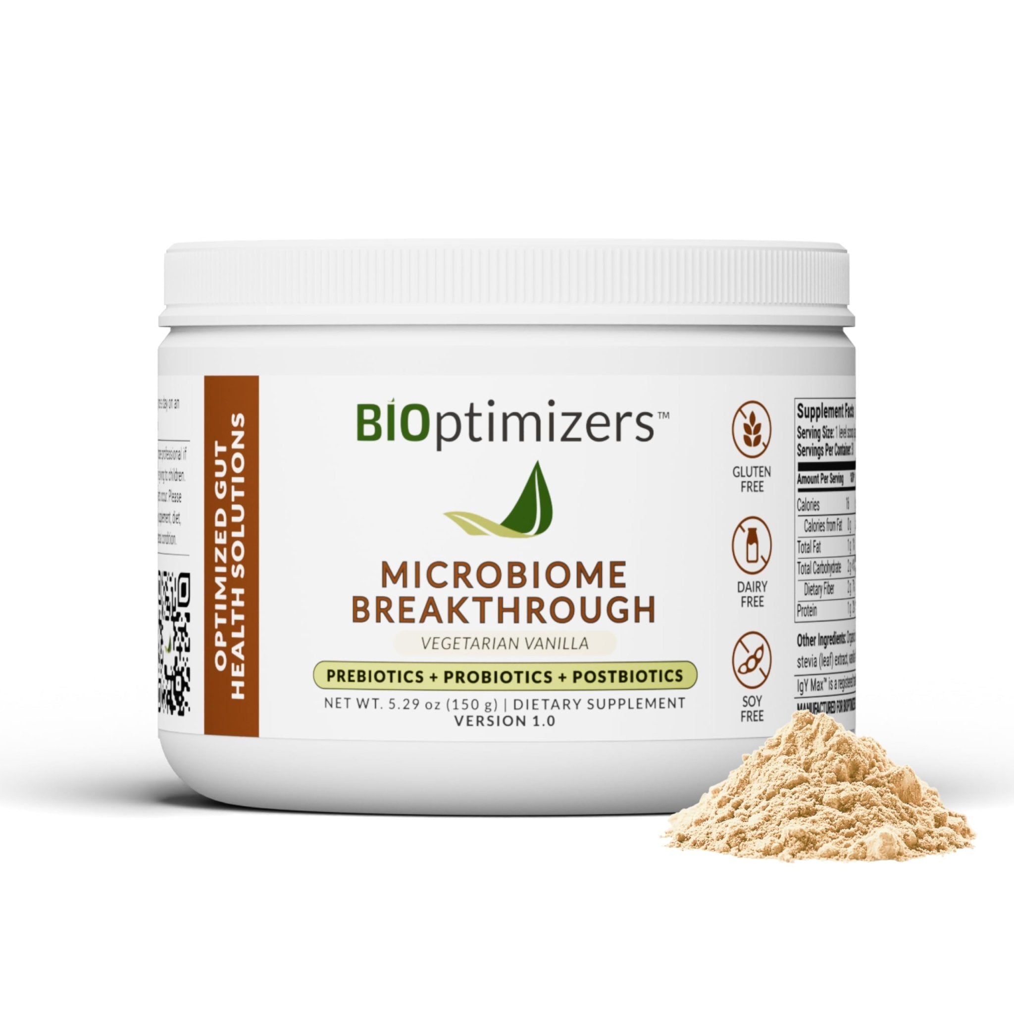 Microbiome Breakthrough™ Gut Support Powder – Vegetarian Vanilla – With Probiotics, Prebiotics, and IgY Max® – Source of L-Glutamine – Supports Digestive Comfort, Gas & Bloating Relief 30 Servings* - OzHealthStandard