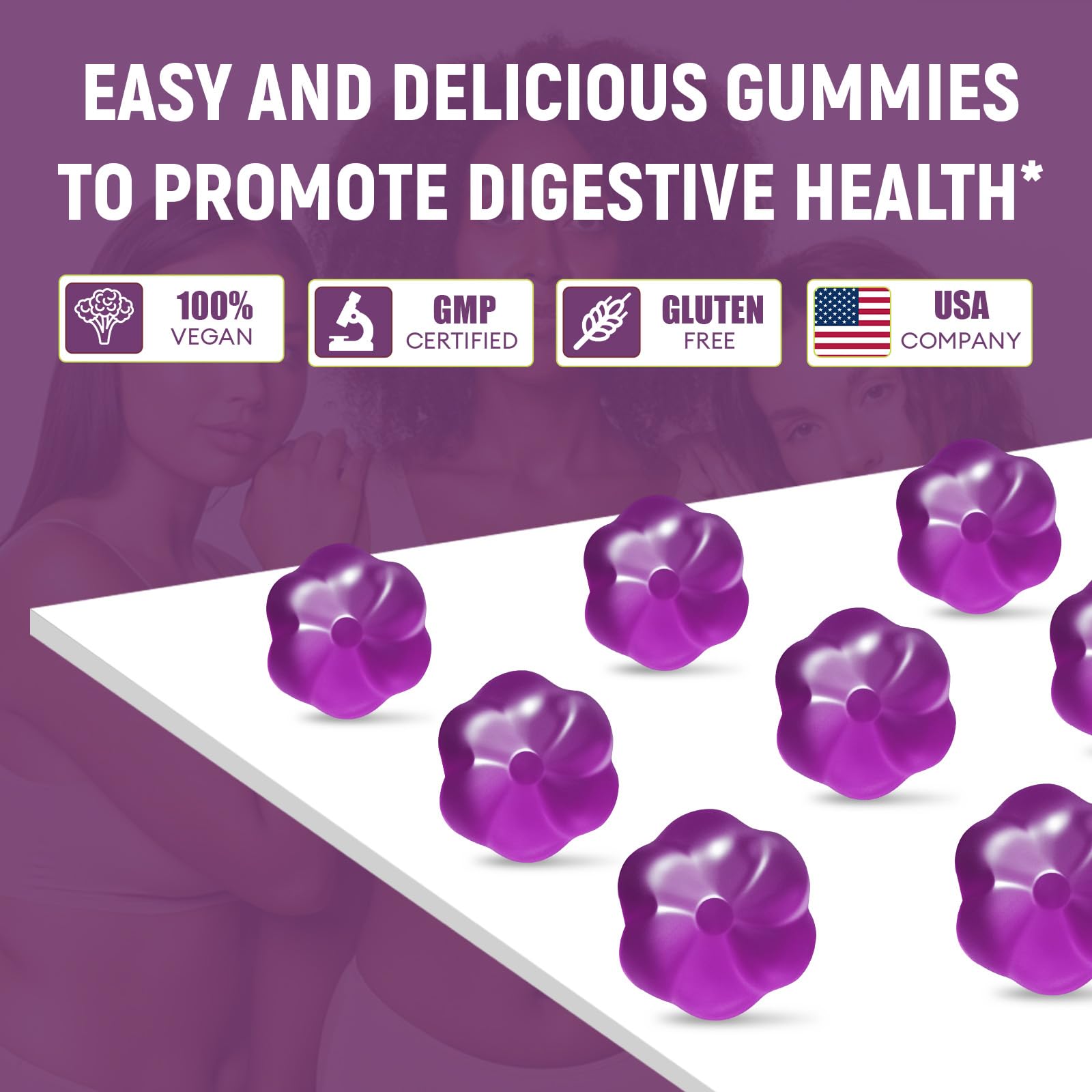 Migcopat 10G Fiber Gummies for Adults, No Sugar Added Grape Flavor, Fiber Supplement with 30 Billion CFU Probiotics Blend, ACV, Vitamin C, - OzHealthStandard