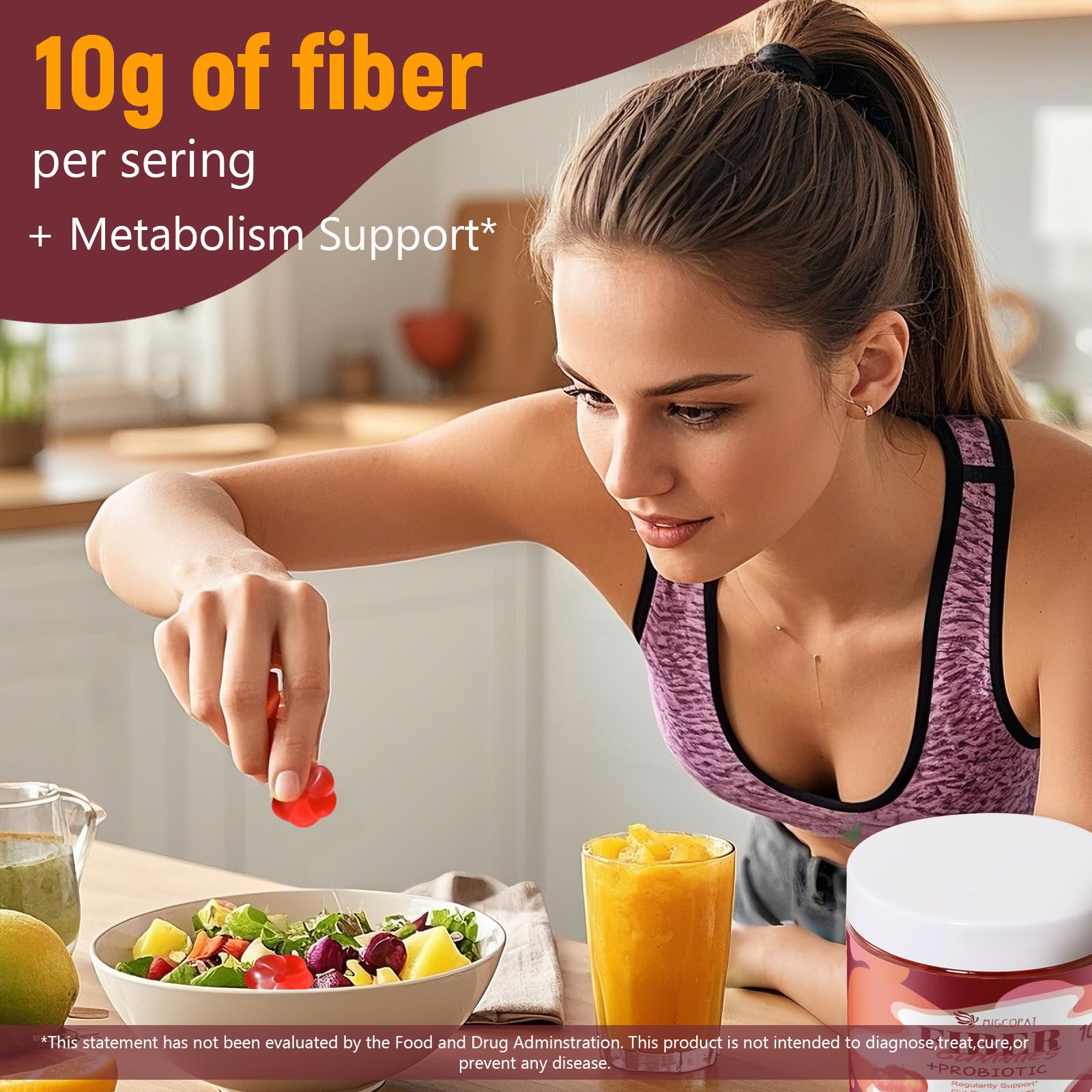 Migcopat Fiber Gummies with Probiotics,10G Fiber per Serving No Sugar Added Apple Flavor, with 10 Billion CFU Probiotics Blend, Apple Cider Vinegar, - OzHealthStandard