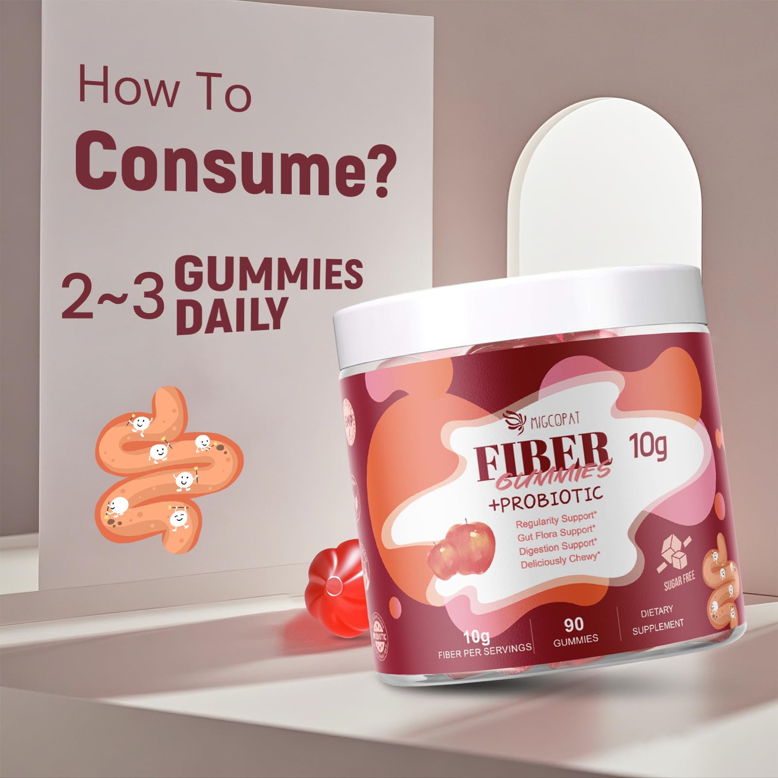 Migcopat Fiber Gummies with Probiotics,10G Fiber per Serving No Sugar Added Apple Flavor, with 10 Billion CFU Probiotics Blend, Apple Cider Vinegar, - OzHealthStandard