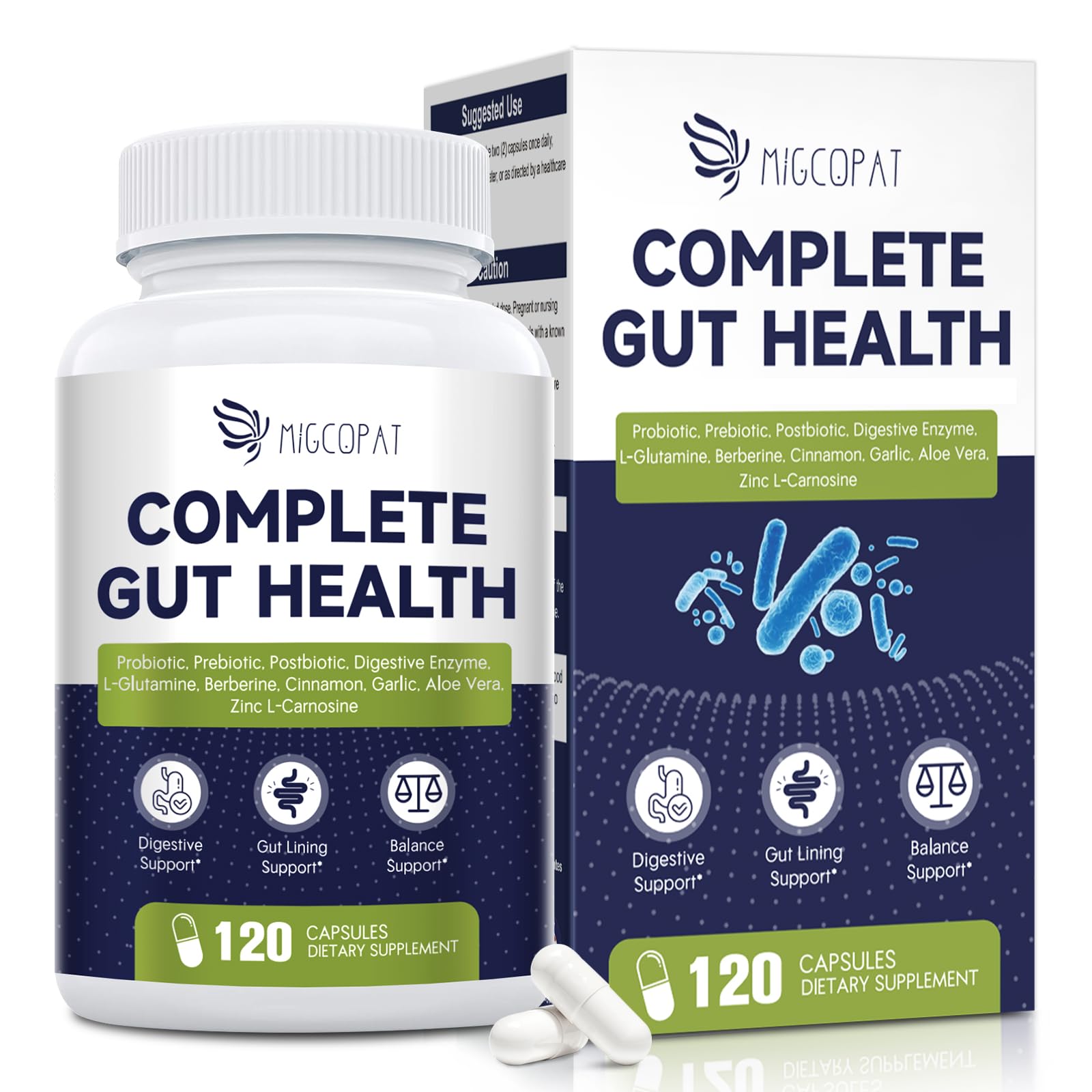 Migcopat Probiotic Prebiotic, Postbiotic & Digestive Enzymes for Digestive Health, 80 Billion CFU Probiotics Complete Gut Support with Berberine, Cinnamon, L-Glutamine - OzHealthStandard