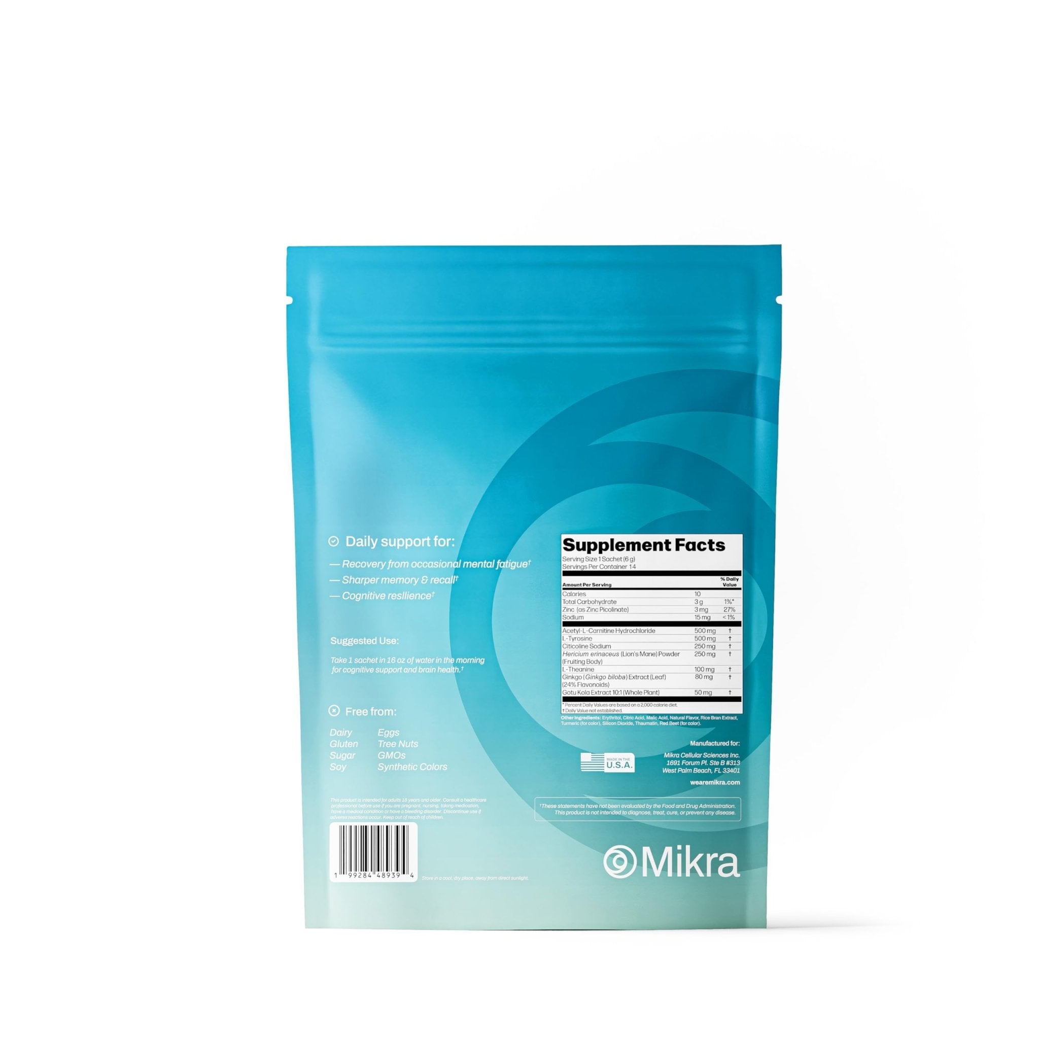 Mikra Clarity Nootropic Focus Drink Mix - Daily Cognitive & Calm Support Formula with Citicoline, Lion’s Mane & L-Theanine - Calm Drink Mix & Focus Aid for Energy and Clarity - 14 Single-Serve Sachets - OzHealthStandard