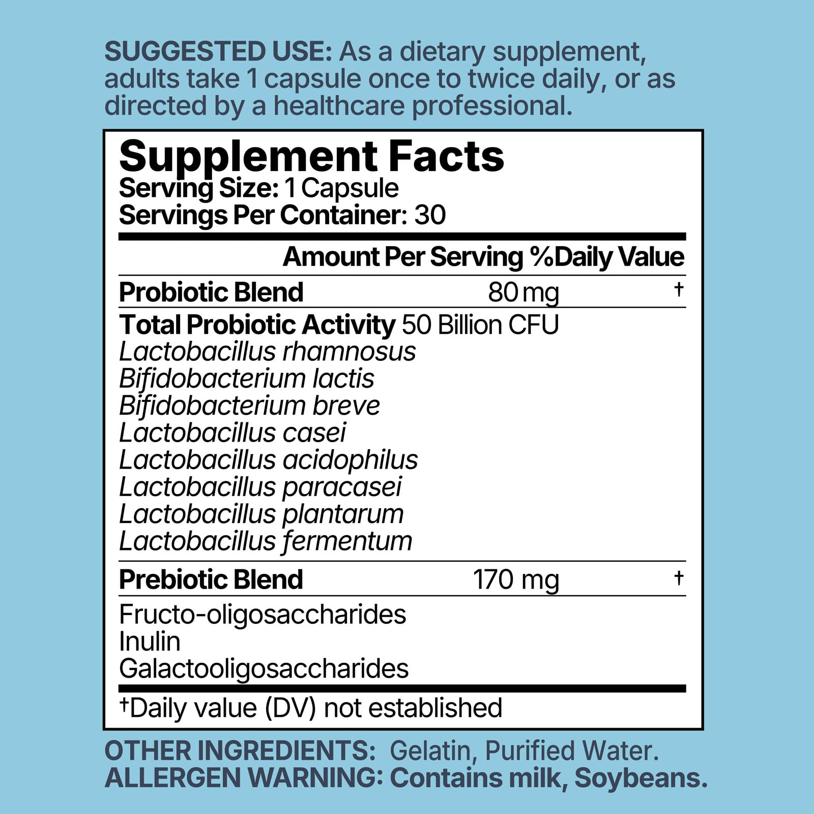 MISS PEP Probiotics 50 Billion CFU - 8 Unique Strains + 3 Prebiotics - Immune, Digestive & Gut Health - Supports Occasional Constipation, Diarrhea, Gas & Bloating - Probiotics for Women & Men - 30ct - OzHealthStandard