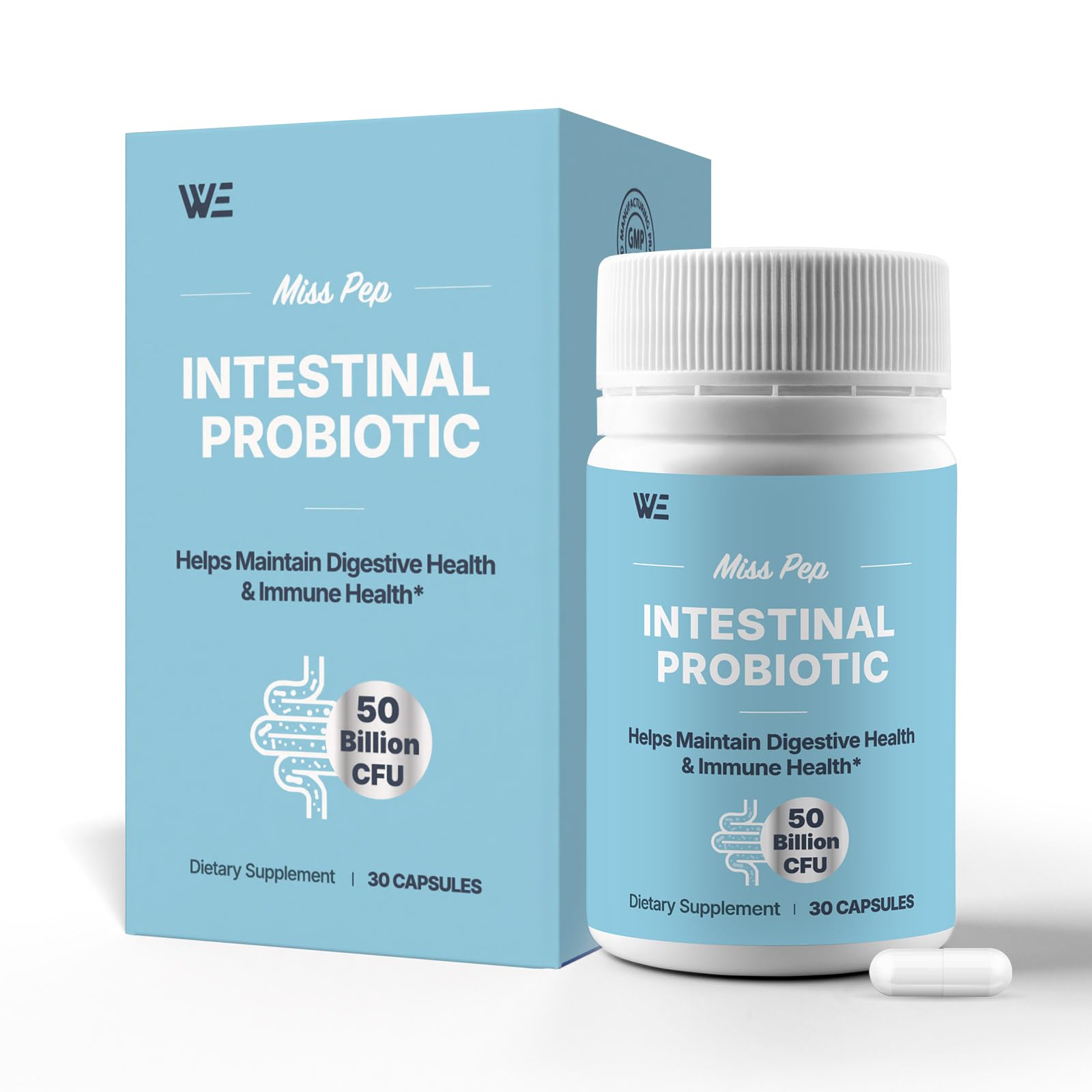 MISS PEP Probiotics 50 Billion CFU - 8 Unique Strains + 3 Prebiotics - Immune, Digestive & Gut Health - Supports Occasional Constipation, Diarrhea, Gas & Bloating - Probiotics for Women & Men - 30ct - OzHealthStandard