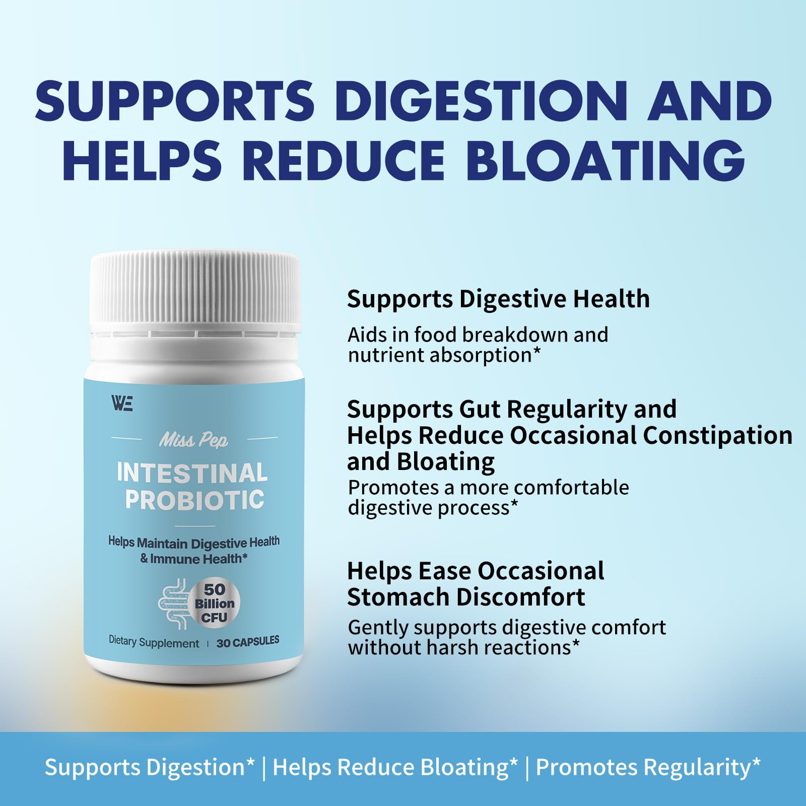MISS PEP Probiotics 50 Billion CFU - 8 Unique Strains + 3 Prebiotics - Immune, Digestive & Gut Health - Supports Occasional Constipation, Diarrhea, Gas & Bloating - Probiotics for Women & Men - 30ct - OzHealthStandard