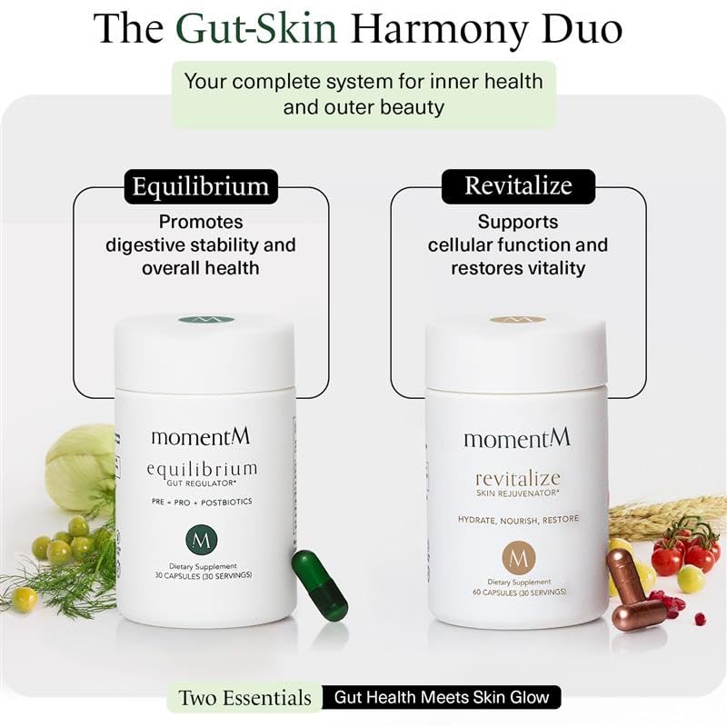 momentM Equilibrium 3-in-1 Probiotics for Women & Men Digestive Health, Prebiotics and Probiotics for Women with HOWARU Strains, Postbiotics & Fennel for Bloat & Gut Health,12.5B CFU, 30 Capsules - OzHealthStandard