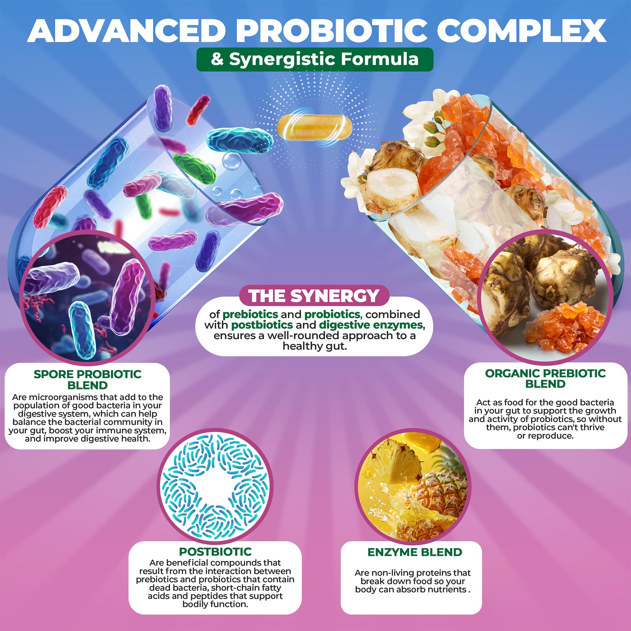 MoxyVites Spore Probiotic Complex - All In One Prebiotics and Probiotics for Digestive Health, Postbiotic, Digestive Enzymes Daily Supplement - Spore Based Probiotic for Women & Men - OzHealthStandard