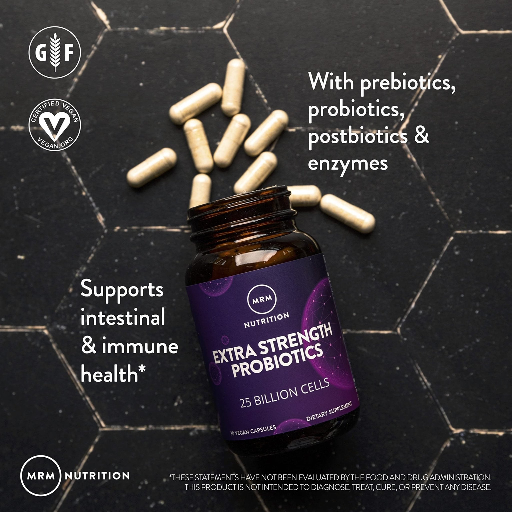 MRM Nutrition Extra Strength Probiotics - Supports Intestinal, GI, & Immune Health for Women & Men, Prebiotic, Probiotic, & Postbiotic Supplement, 25 Billion Cells & 16 Strains, Vegan - 30 Servings - OzHealthStandard
