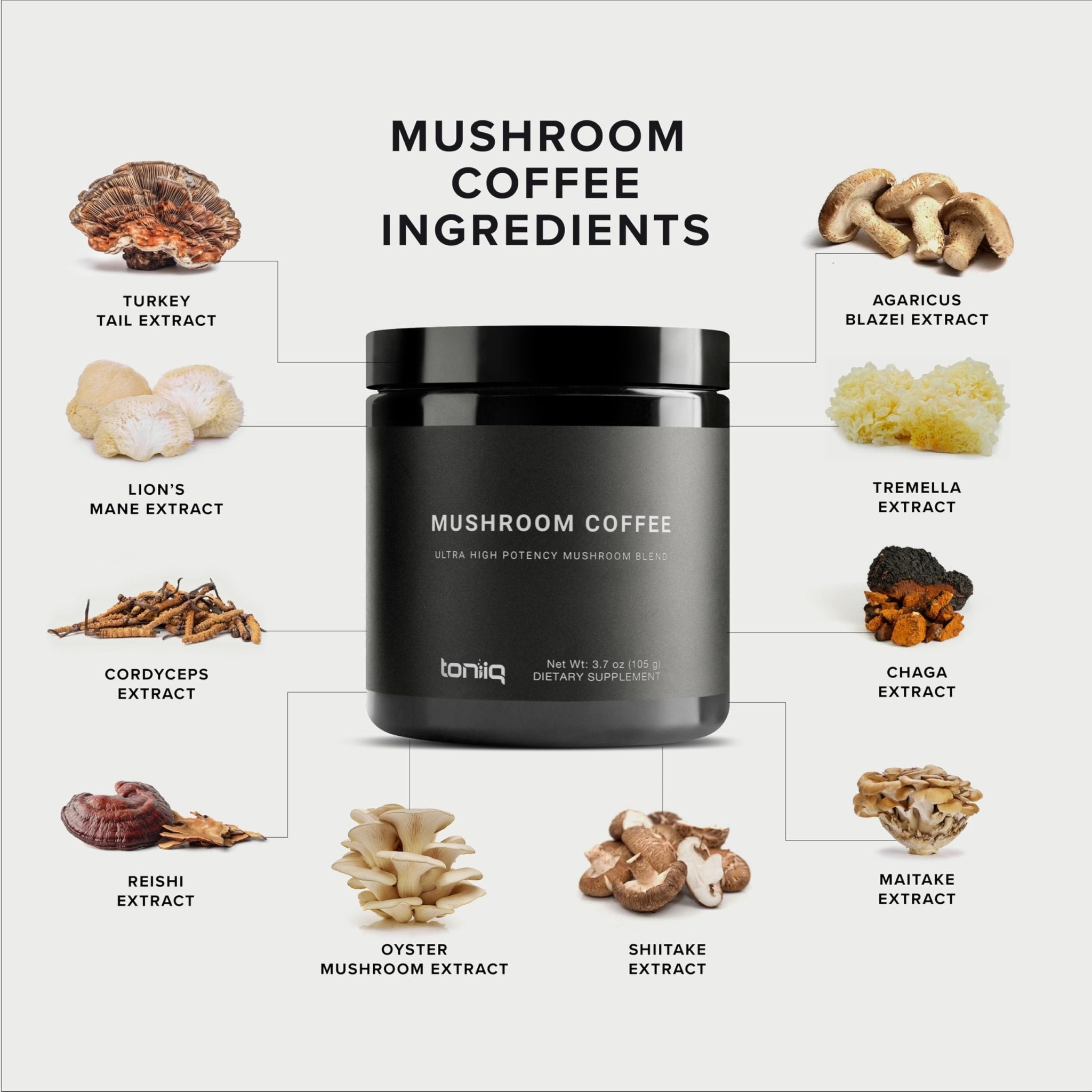 Mushroom Coffee - Ultra High Potency 10:1 Concentrated Extract - Colombian Sourced Beans with 10 Mushroom Blend, Lion's Mane & Cordyceps - Rich & Functional Coffee Alternative - Third-Party Lab Tested - OzHealthStandard