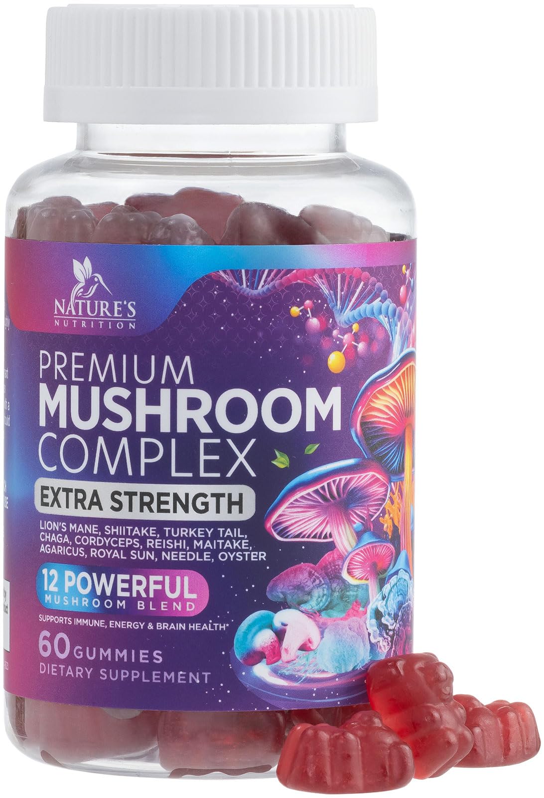 Mushroom Gummies Supplement 12 in 1 - High Grade Blend for Adults with Lions Mane, Reishi, Cordyceps, & Chaga Mushroom Complex Gummy, Memory & Immune Support & Nootropic Brain Supplements - 60 Gummies - OzHealthStandard