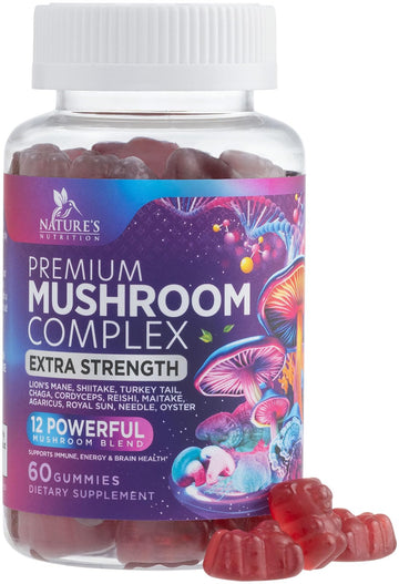 Mushroom Gummies Supplement 12 in 1 - High Grade Blend for Adults with Lions Mane, Reishi, Cordyceps, & Chaga Mushroom Complex Gummy, Memory & Immune Support & Nootropic Brain Supplements - 60 Gummies - OzHealthStandard