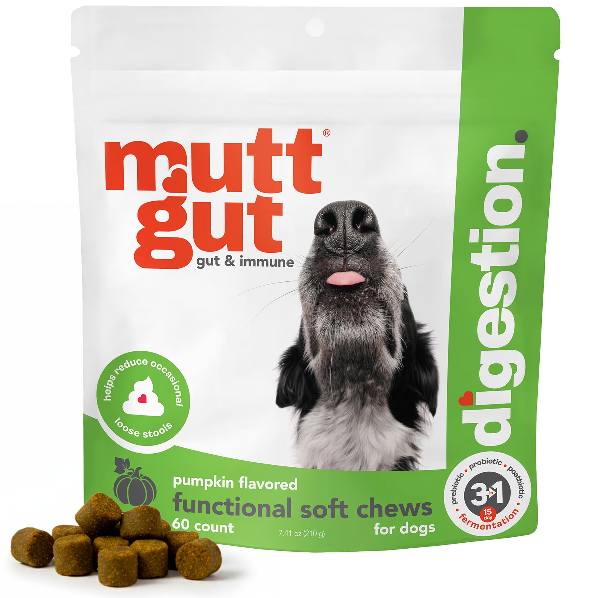 MuttGut® 3-in-1 Puppy & Dog Probiotics + Prebiotics + Postbiotics Chews - Promotes Digestive Health, Supports Immune System and Overall Health - Dog Diarrhea Relief & Immune Support - 60 Soft Chews - OzHealthStandard