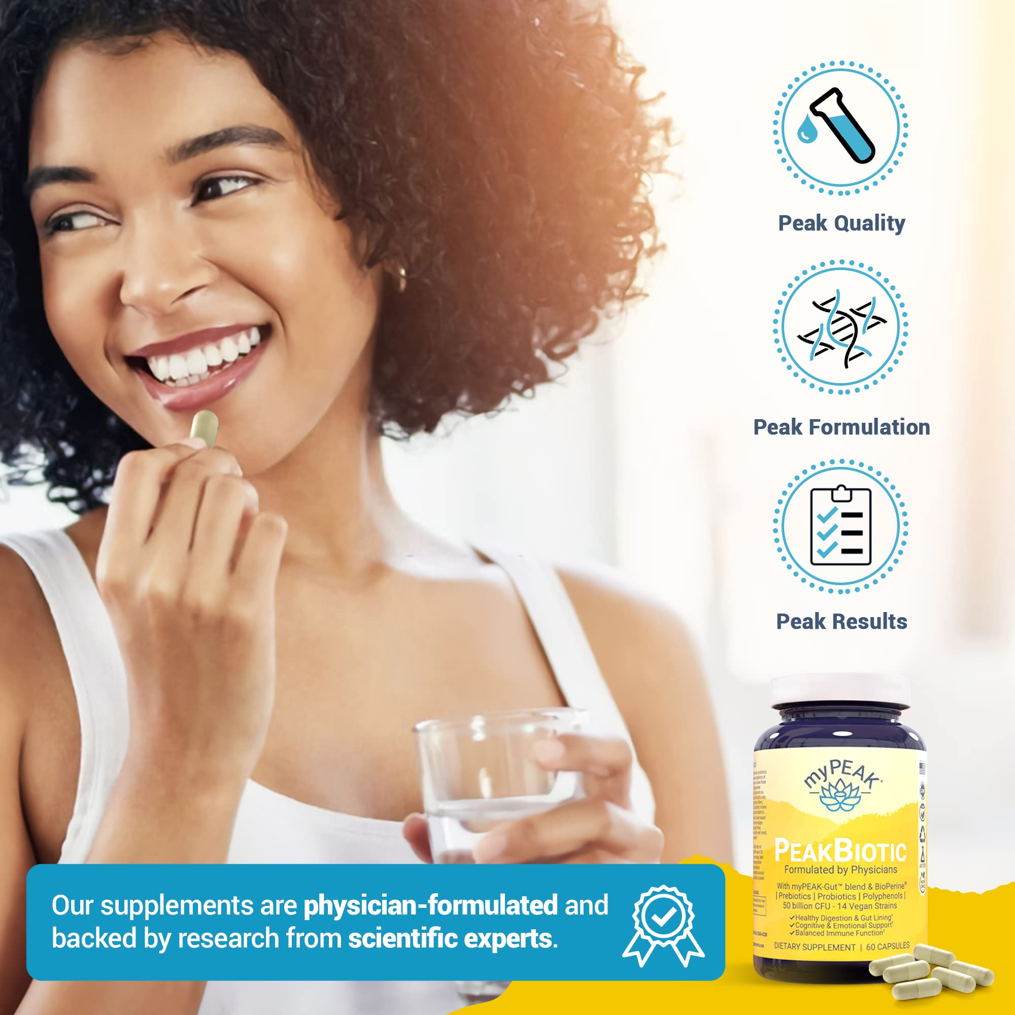 myPEAK PeakBiotic: The Ultimate Vegan Synbiotic with 50 Billion CFU Probiotics Prebiotics Postbiotics Modbiotics and Gut Lining to Enhance Digestion, Skin, and Mood with 2-Month Supply, 60 Capsules - OzHealthStandard