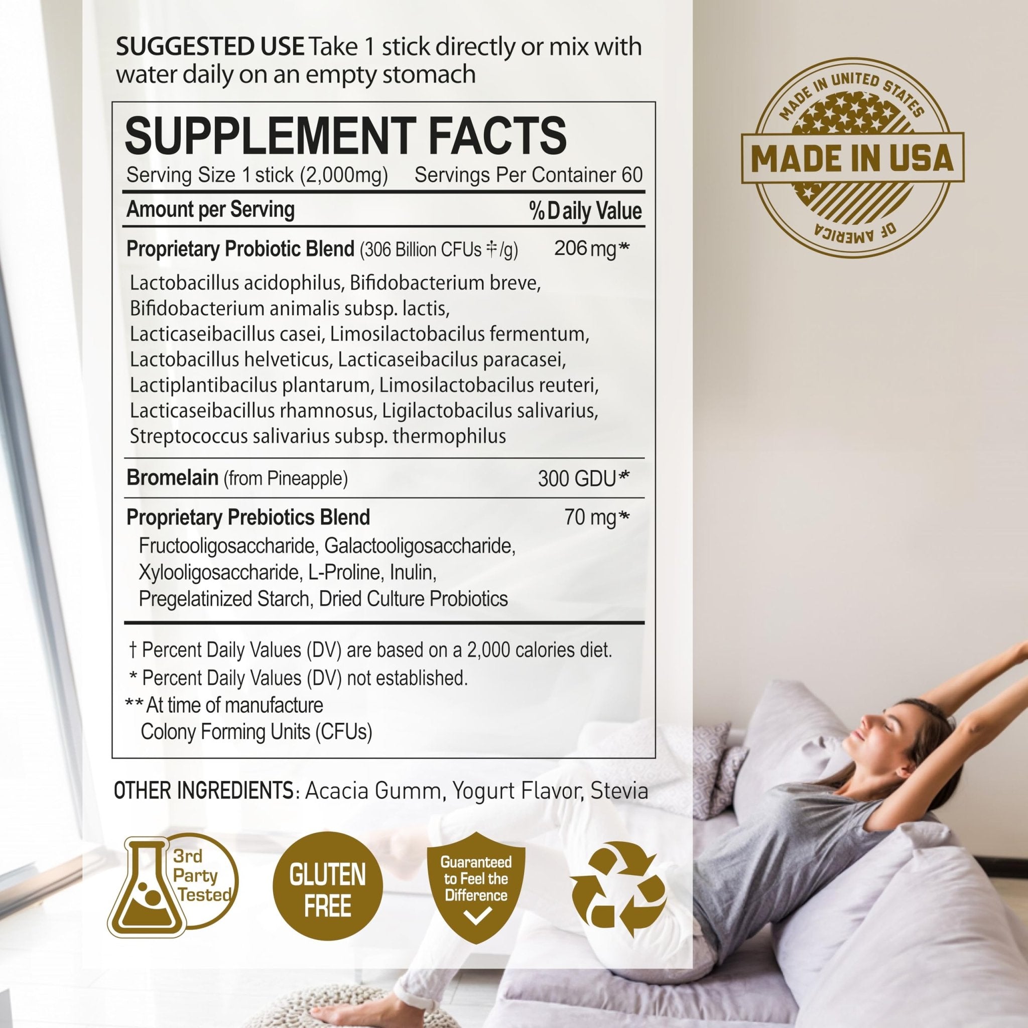 NANOWELL 12 Strains Probiotic 55 Billion CFU with Digestive Enzymes Powder - Immune Support, Gut Health, Probiotics, Prebiotics & Postbiotics - 60 Sticks, 60 Day Supply - OzHealthStandard