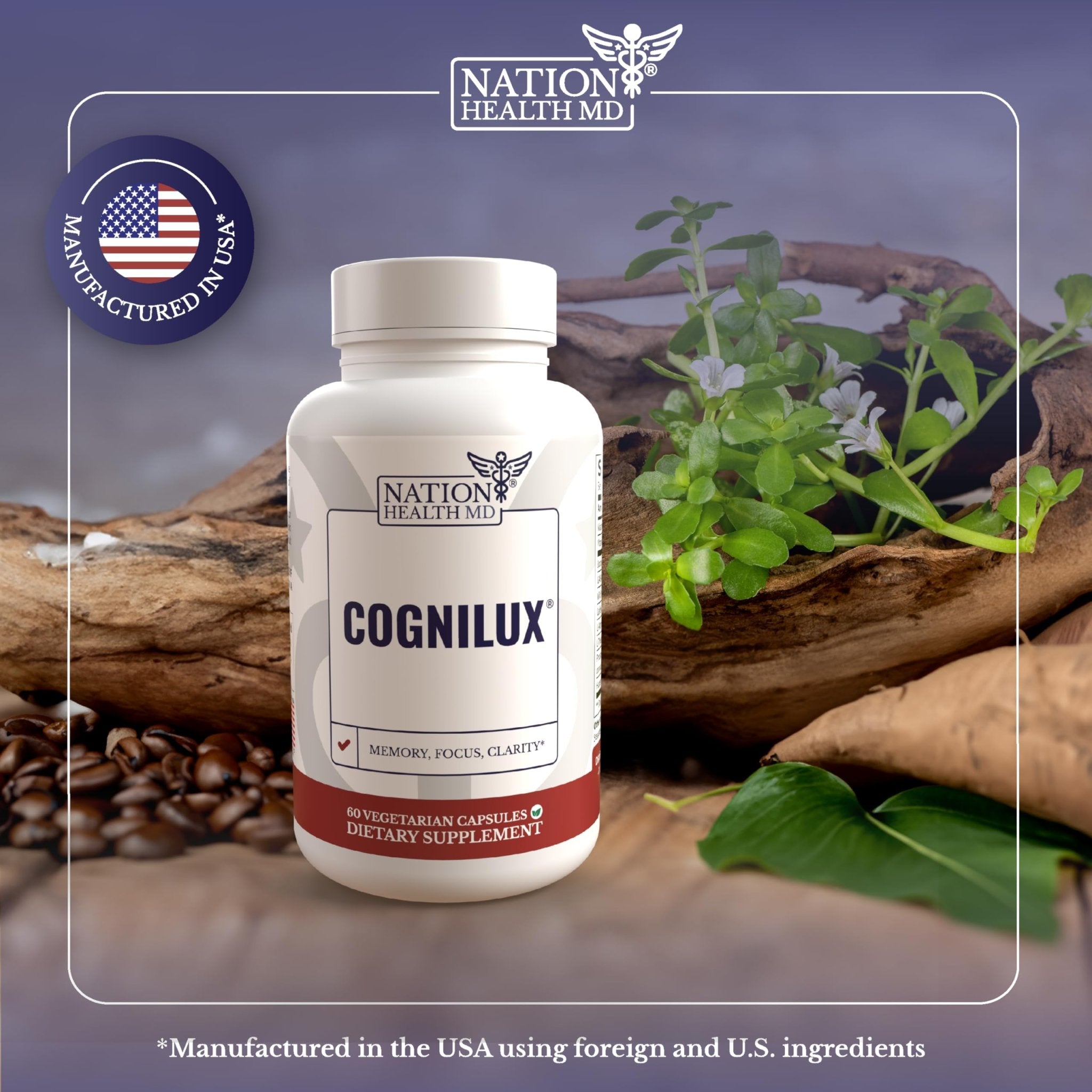 NATION HEALTH MD Cognilux - Brain Supplements for Memory and Focus - Nootropic Focus Supplement with Niacin, Vitamin B6, GABA and More - Memory Supplement for Brain, Brain Health - OzHealthStandard