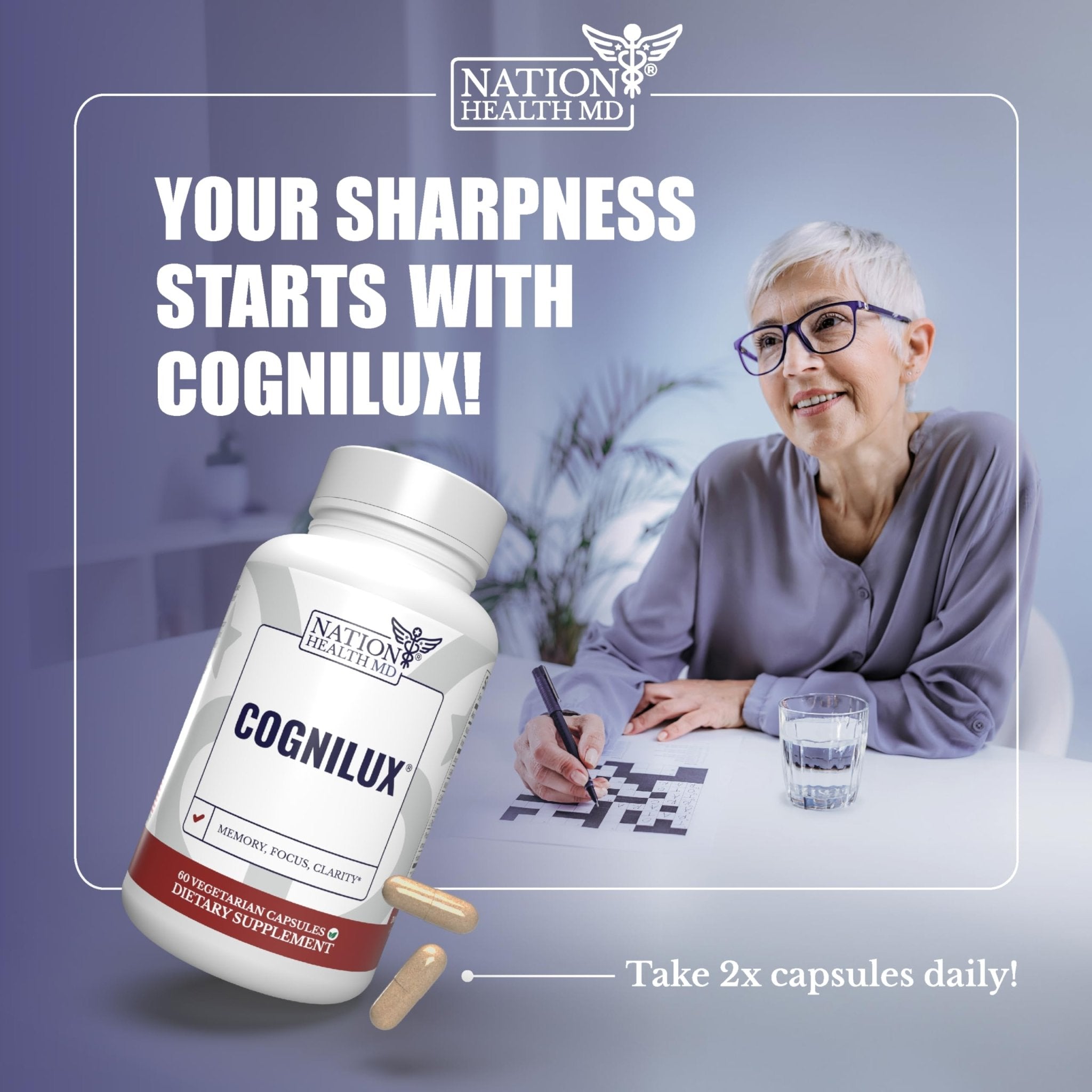 NATION HEALTH MD Cognilux - Brain Supplements for Memory and Focus - Nootropic Focus Supplement with Niacin, Vitamin B6, GABA and More - Memory Supplement for Brain, Brain Health - OzHealthStandard