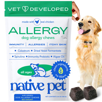Native Pet Dog Allergy Chews - Dog Allergy Relief for Medium Breeds - Supports Seasonal Itch Relief, Healthy Immune Function & Reduces Sneezing - Colostrum, Spirulina, & Probiotics - 30 Days Supply - OzHealthStandard