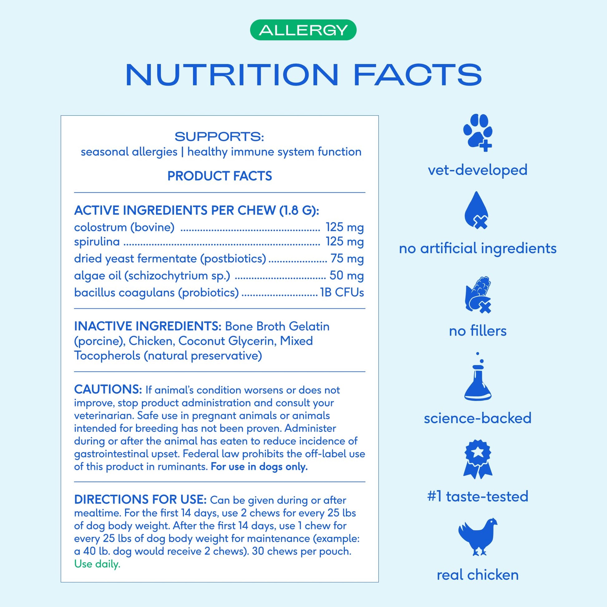 Native Pet Dog Allergy Chews - Dog Allergy Relief for Medium Breeds - Supports Seasonal Itch Relief, Healthy Immune Function & Reduces Sneezing - Colostrum, Spirulina, & Probiotics - 30 Days Supply - OzHealthStandard