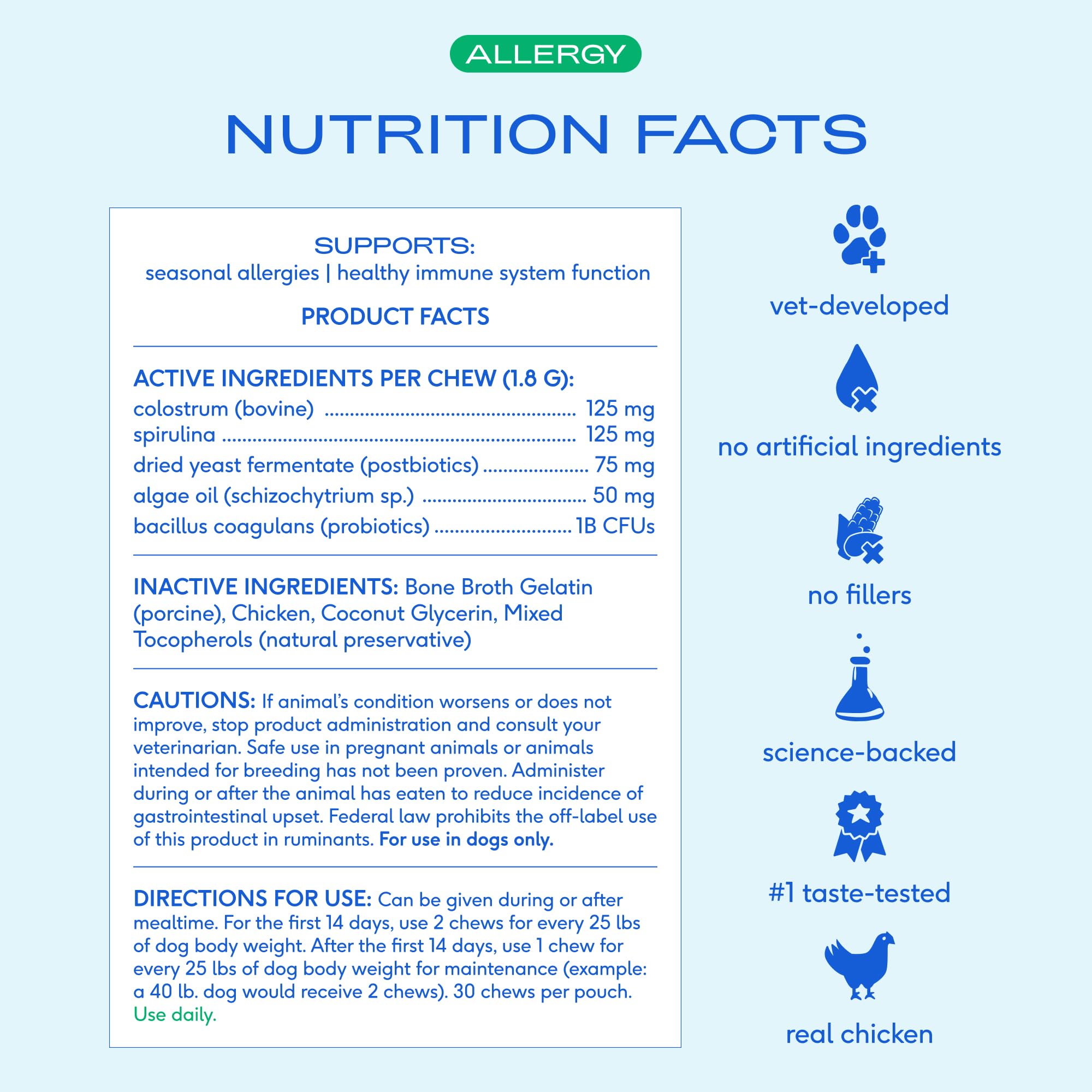 Native Pet Dog Allergy Chews - Dog Allergy Relief for Medium Breeds - Supports Seasonal Itch Relief, Healthy Immune Function & Reduces Sneezing - Colostrum, Spirulina, & Probiotics - 30 Days Supply - OzHealthStandard