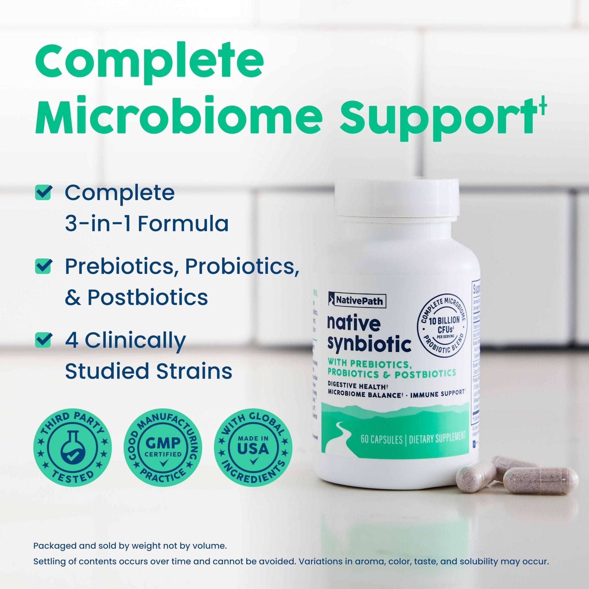 NativePath Complete Synbiotic - Pre, Pro & Postbiotic 3-in-1 for Gut Health & Digestive Support - 10 Billion CFU, 30 Servings - OzHealthStandard