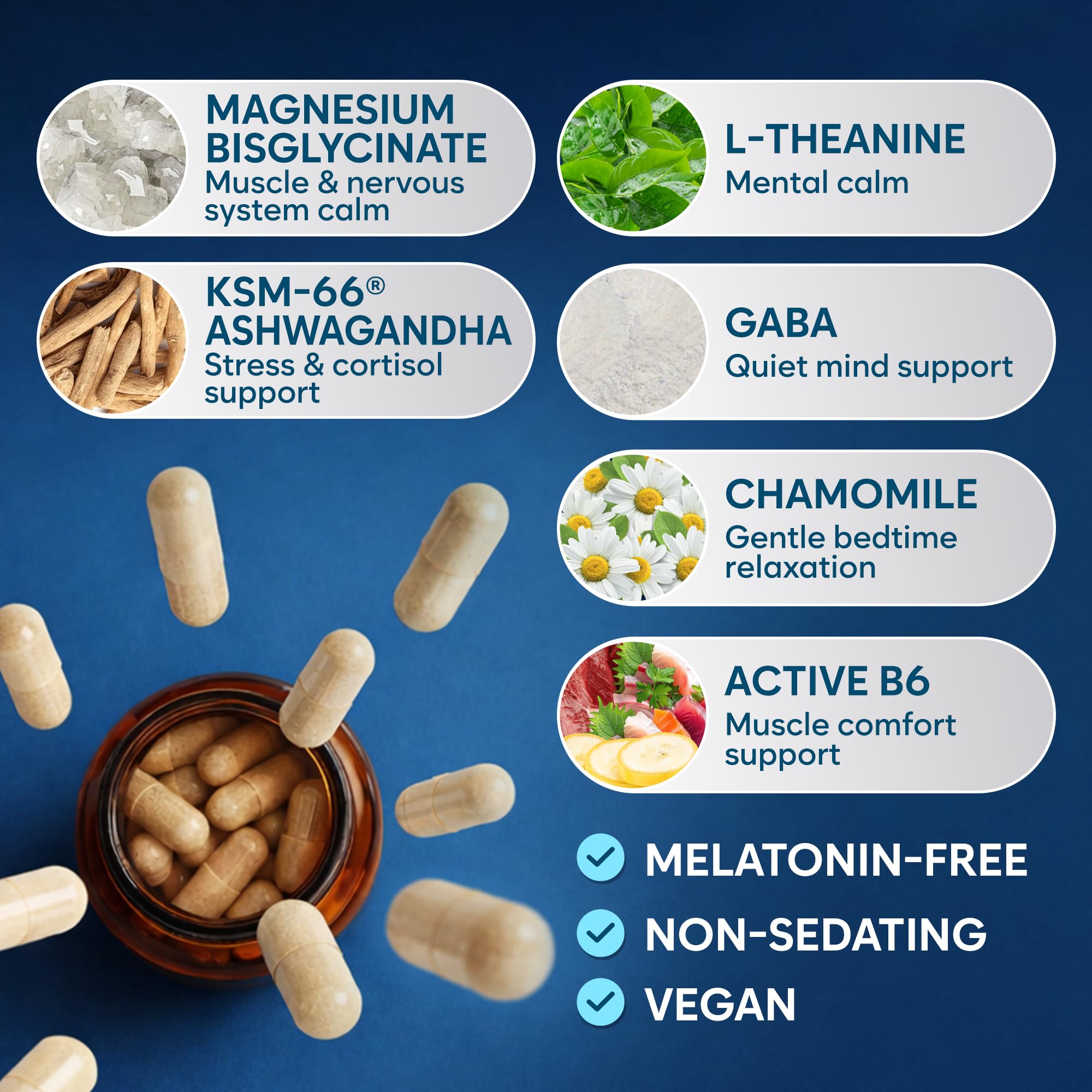 Natural Chelated Magnesium Glycinate Sleep Aid - Melatonin-Free Sleep & Stress Relief with KSM-66 Ashwagandha, GABA, L-Theanine & Chamomile for Muscle Relaxation - Made in USA - 90 Capsules - OzHealthStandard