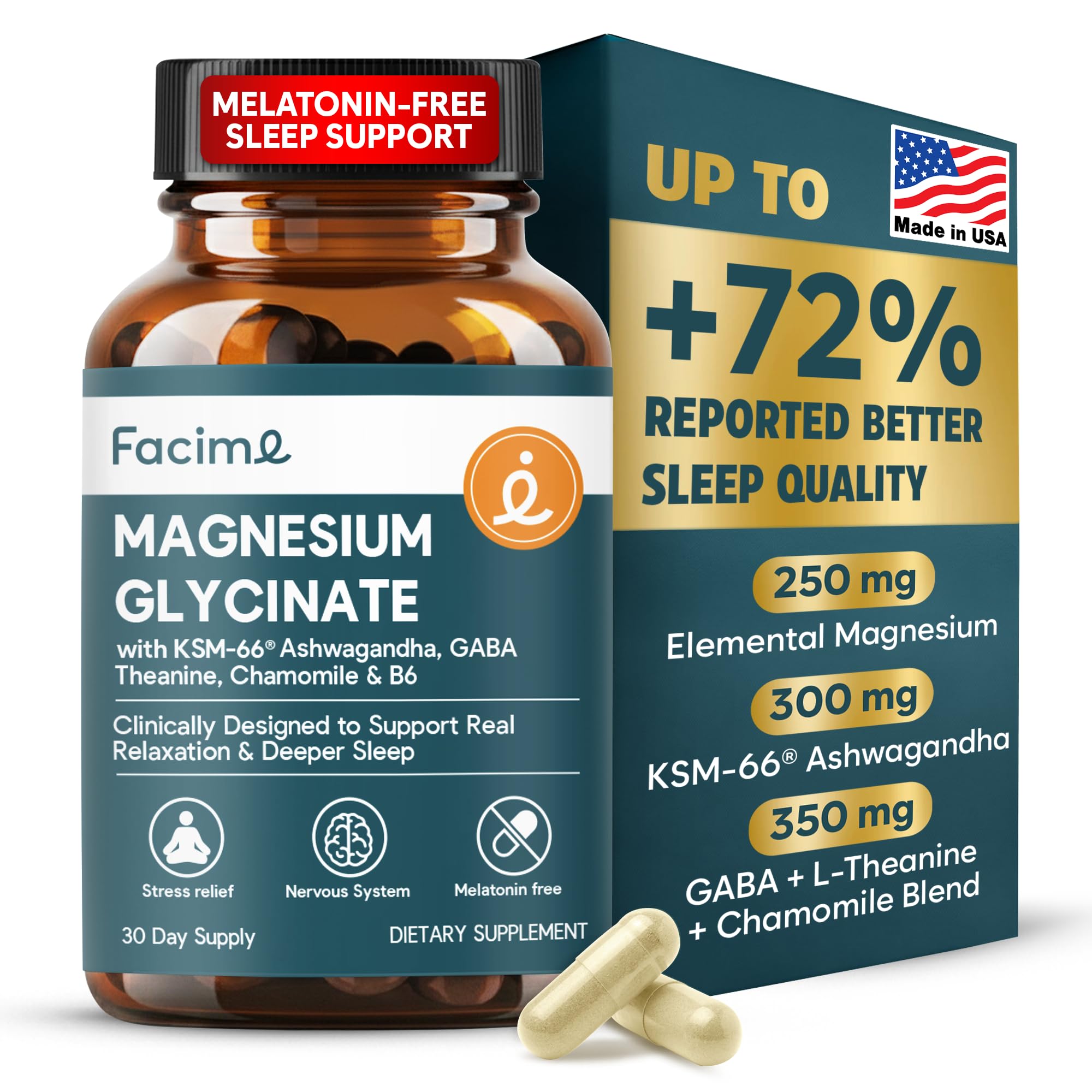 Natural Chelated Magnesium Glycinate Sleep Aid - Melatonin-Free Sleep & Stress Relief with KSM-66 Ashwagandha, GABA, L-Theanine & Chamomile for Muscle Relaxation - Made in USA - 90 Capsules - OzHealthStandard