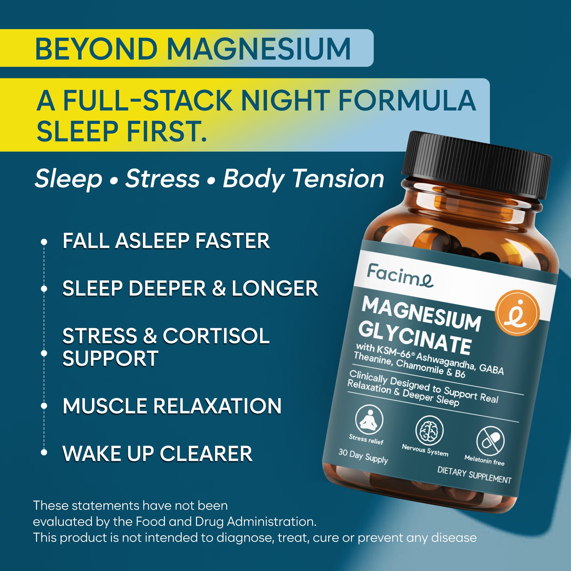 Natural Chelated Magnesium Glycinate Sleep Aid - Melatonin-Free Sleep & Stress Relief with KSM-66 Ashwagandha, GABA, L-Theanine & Chamomile for Muscle Relaxation - Made in USA - 90 Capsules - OzHealthStandard