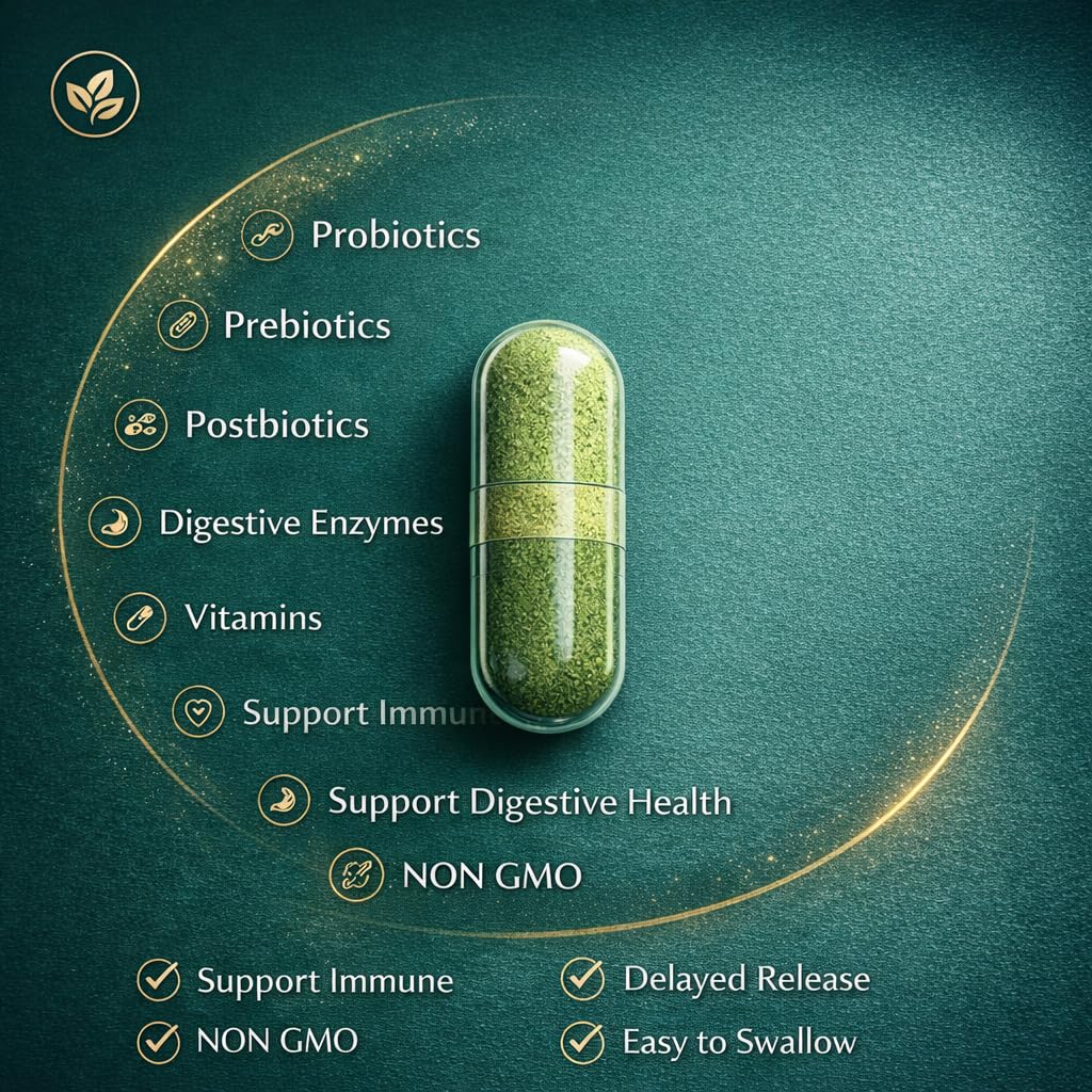 NATURAL NEED™ Gut Health – 5-in-1 Formula with Probiotics, Prebiotics, Postbiotics, Enzymes & Vitamins (C,D3,B12,Zinc) – Delayed Release Capsule – Supports Overall Digestion, Immunity & Gut – 60 Vegan - OzHealthStandard