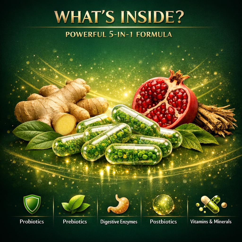 NATURAL NEED™ Gut Health – 5-in-1 Formula with Probiotics, Prebiotics, Postbiotics, Enzymes & Vitamins (C,D3,B12,Zinc) – Delayed Release Capsule – Supports Overall Digestion, Immunity & Gut – 60 Vegan - OzHealthStandard