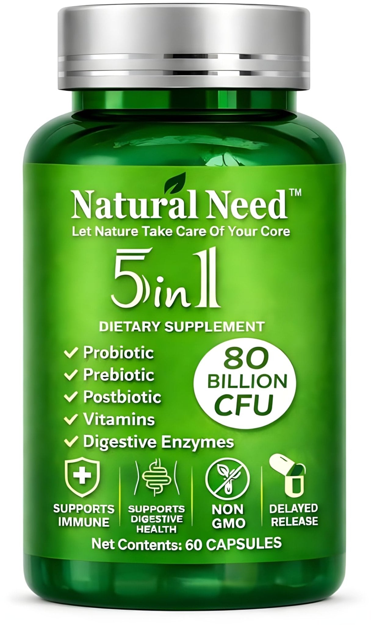 NATURAL NEED™ Gut Health – 5-in-1 Formula with Probiotics, Prebiotics, Postbiotics, Enzymes & Vitamins (C,D3,B12,Zinc) – Delayed Release Capsule – Supports Overall Digestion, Immunity & Gut – 60 Vegan - OzHealthStandard