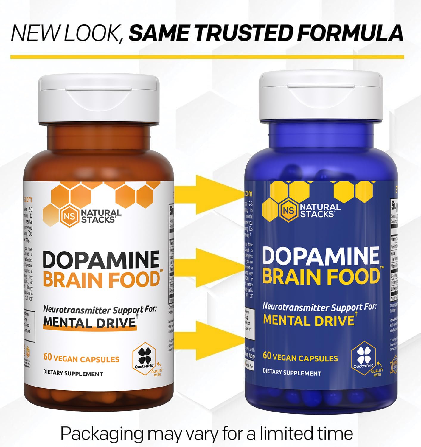 NATURAL STACKS Dopamine Brain Food - 650mg L-Tyrosine Supplement - Dopamine Supplement for Focus & Mental Drive - Supports Mental Energy - Neurotransmitter Support with B Vitamins - 60 Capsules - OzHealthStandard