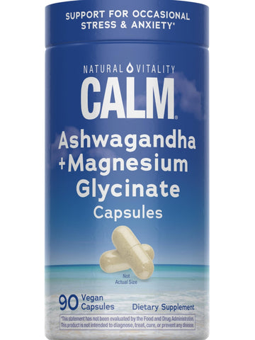 Natural Vitality Calm Ashwagandha + Magnesium Glycinate Capsules | Support for Occasional Stress & Anxiety | Gluten Free Supplement | 90 Count - OzHealthStandard