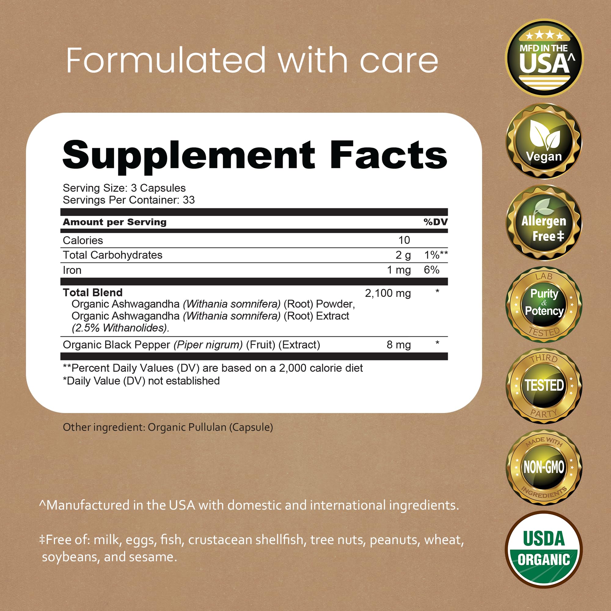 NaturaLife Labs Organic Ashwagandha 2100 mg per Serving – Herbal Supplement Root Powder & Extract – 100 Capsules – Vegan, Non-GMO, Gluten-Free - OzHealthStandard