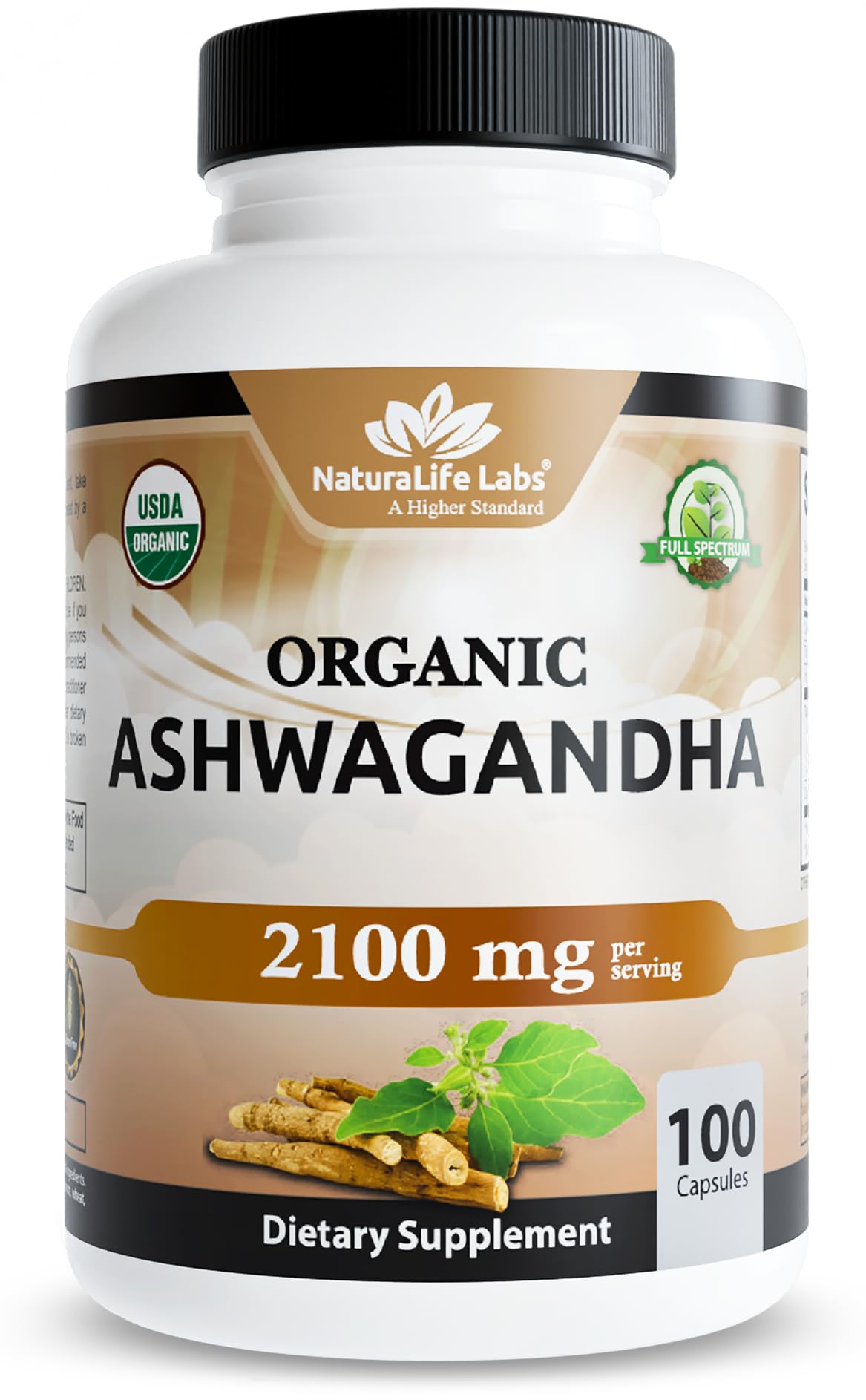 NaturaLife Labs Organic Ashwagandha 2100 mg per Serving – Herbal Supplement Root Powder & Extract – 100 Capsules – Vegan, Non-GMO, Gluten-Free - OzHealthStandard