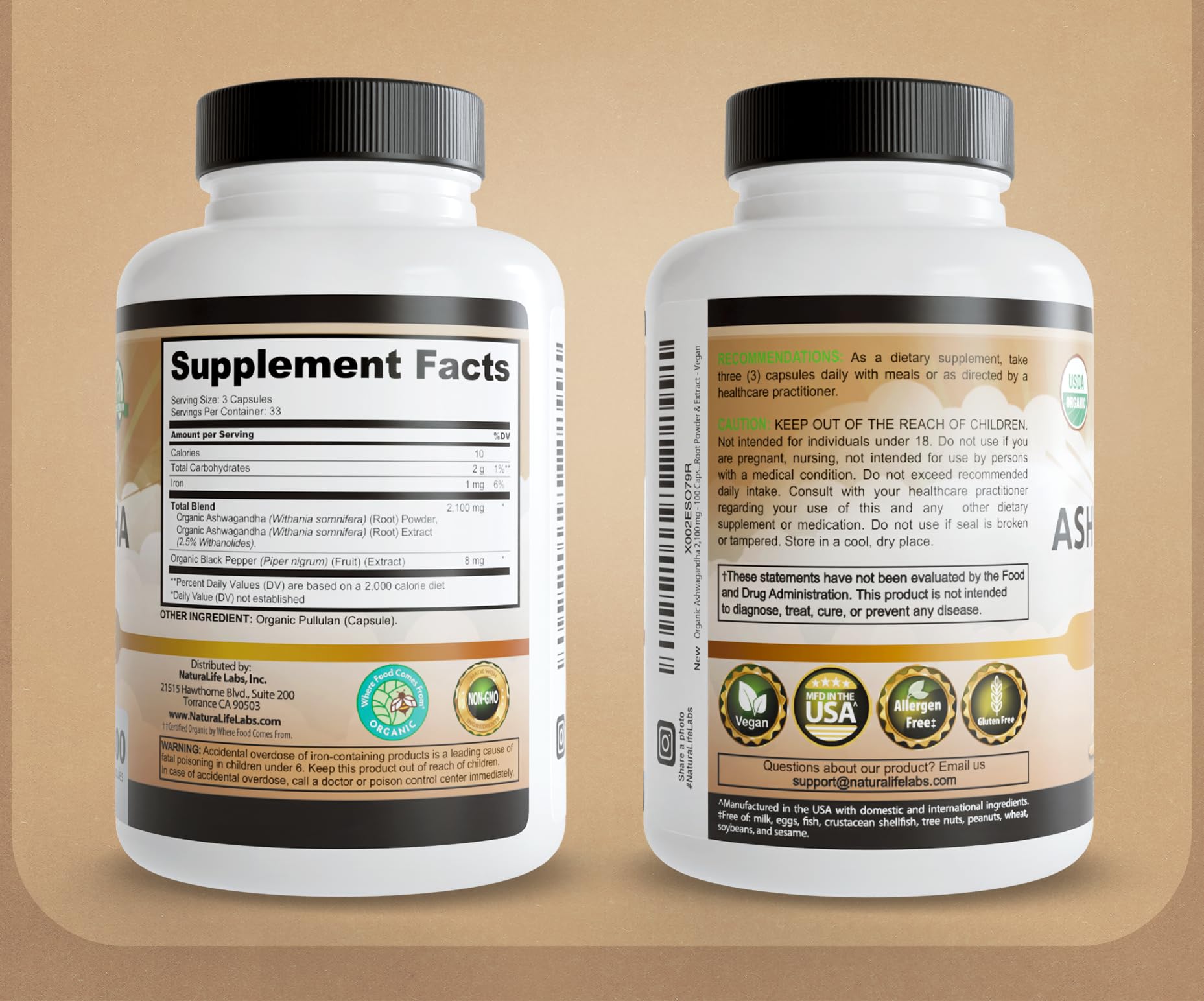 NaturaLife Labs Organic Ashwagandha 2100 mg per Serving – Herbal Supplement Root Powder & Extract – 100 Capsules – Vegan, Non-GMO, Gluten-Free - OzHealthStandard