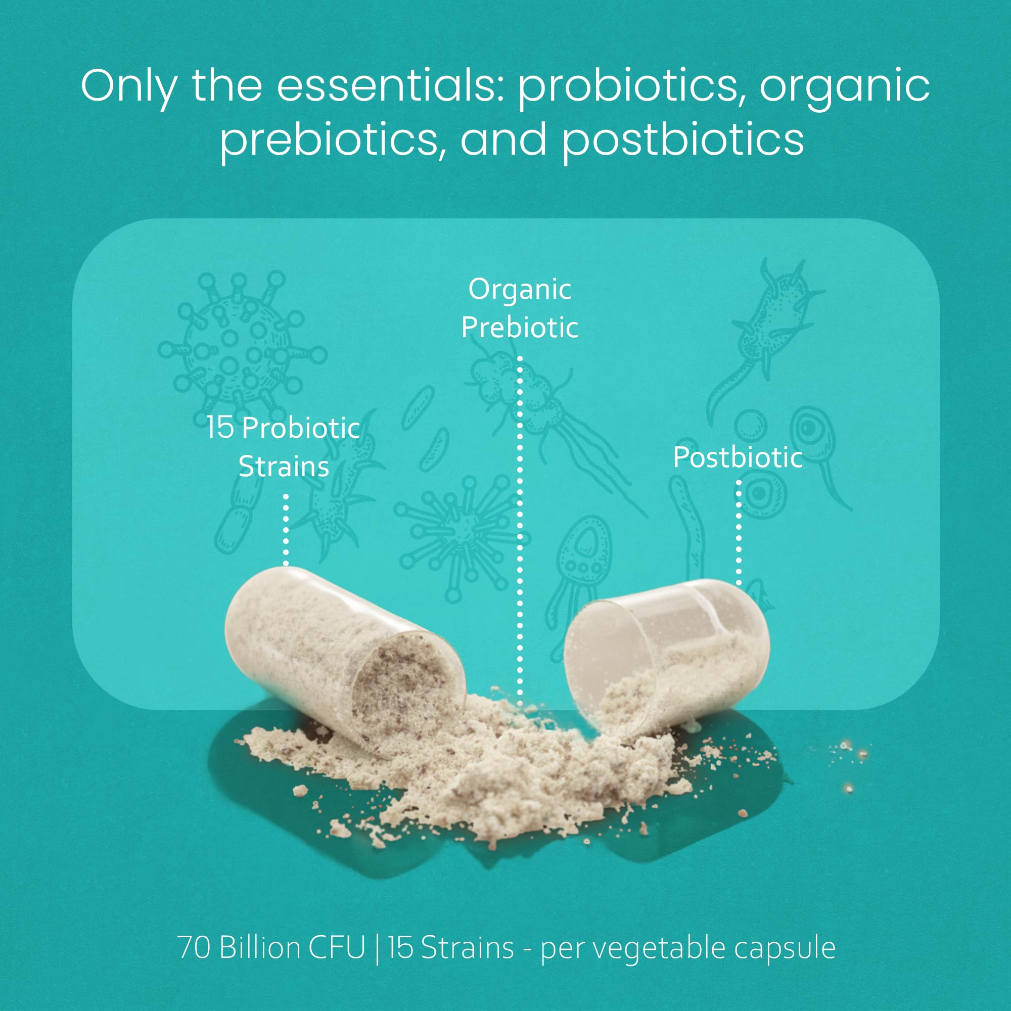NaturaLife Labs Probiotics 70 Billion CFU – 15 Strains with Organic Prebiotic & Postbiotic – 3-in-1 Formula – 30 Vegan Capsules - OzHealthStandard