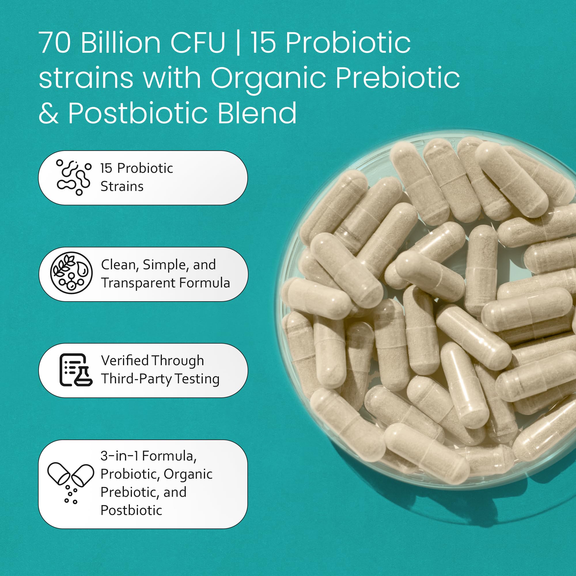 NaturaLife Labs Probiotics 70 Billion CFU – 15 Strains with Organic Prebiotic & Postbiotic – 3-in-1 Formula – 30 Vegan Capsules - OzHealthStandard