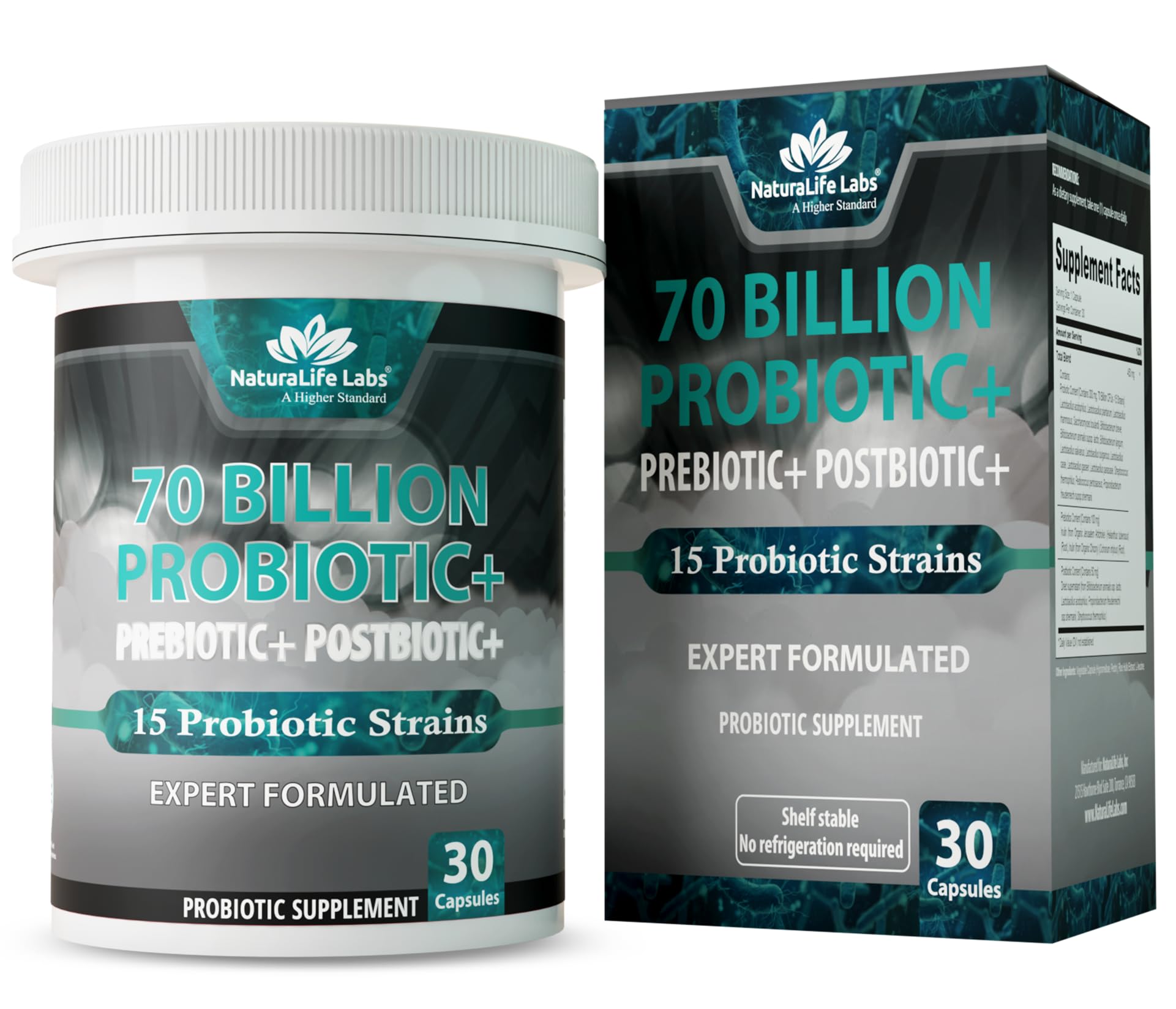 NaturaLife Labs Probiotics 70 Billion CFU – 15 Strains with Organic Prebiotic & Postbiotic – 3-in-1 Formula – 30 Vegan Capsules - OzHealthStandard