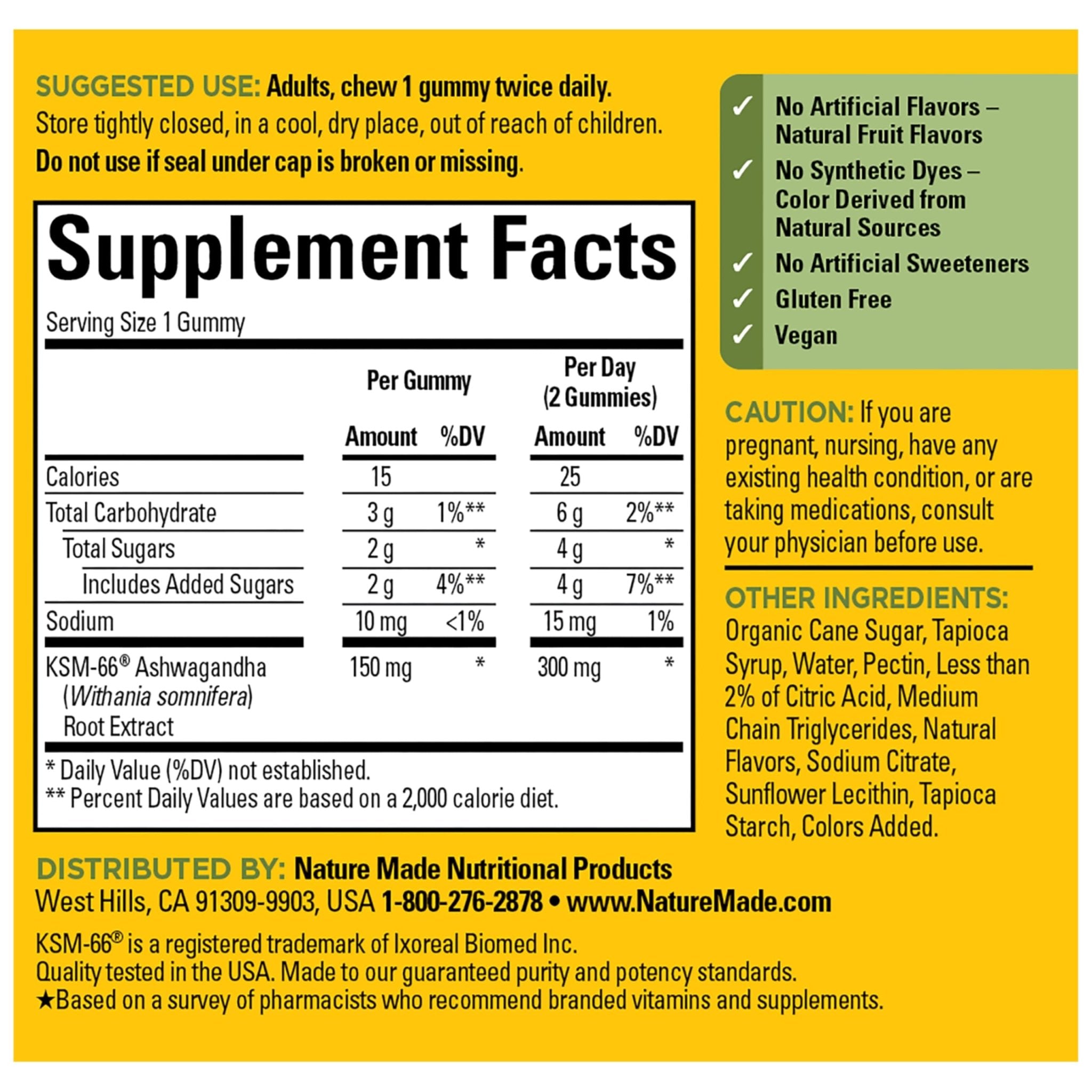 Nature Made Ashwagandha Gummies, Vegan, KSM 66 Ashwagandha Supplement for Stress Support, 60 Count, 30-Day Supply - OzHealthStandard