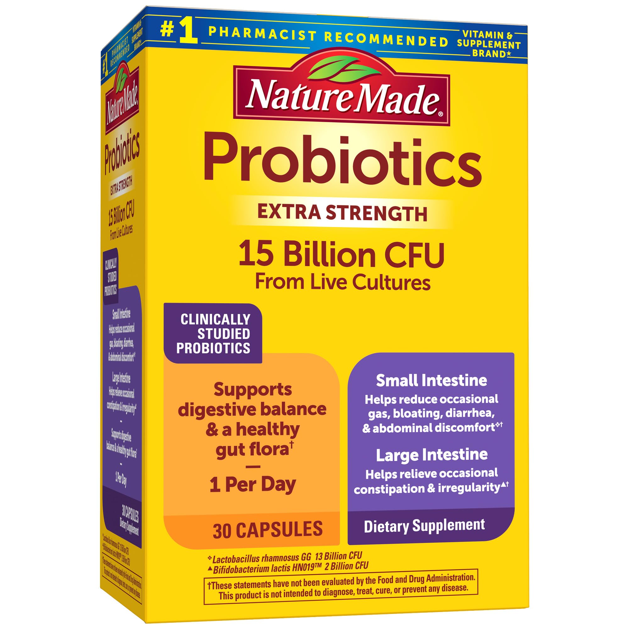 Nature Made Probiotics for Digestive Health Extra Strength 15 Billion CFU from Live Cultures, Probiotics for Women and Men, 30 Probiotic Capsules, 30 Day Supply - OzHealthStandard