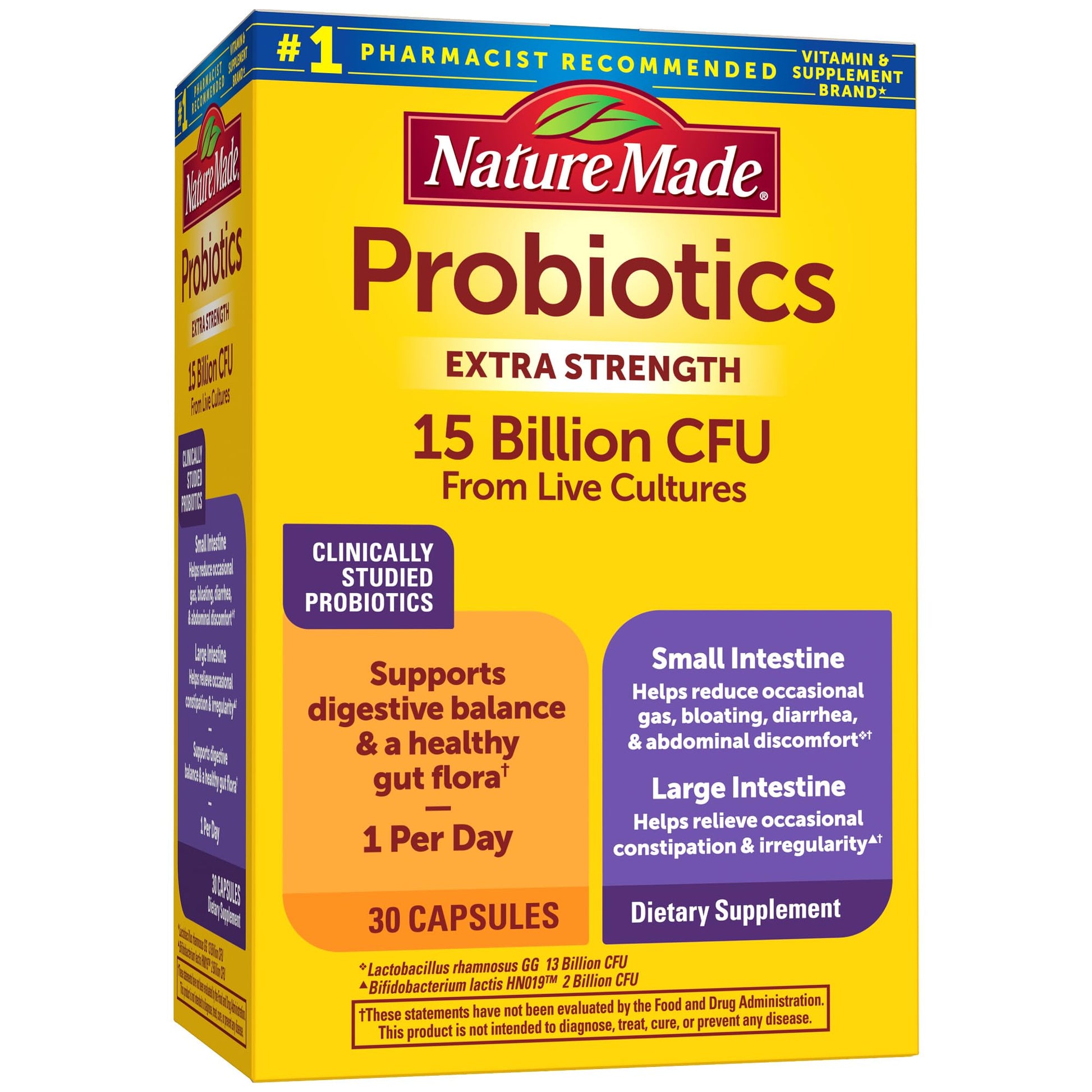 Nature Made Probiotics for Digestive Health Extra Strength 15 Billion CFU from Live Cultures, Probiotics for Women and Men, 30 Probiotic Capsules, 30 Day Supply - OzHealthStandard