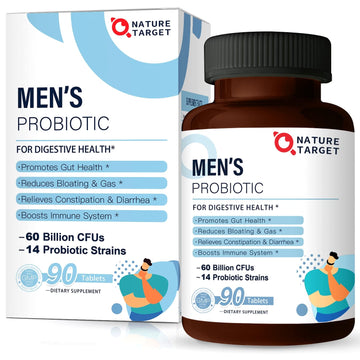 NATURE TARGET Probiotics for Men with Men Care Supplement, Prebiotics & Probiotic for Men's Digestive and Immune Health,60 Billion CFUs & 14 Strains Shelf Stable, - OzHealthStandard