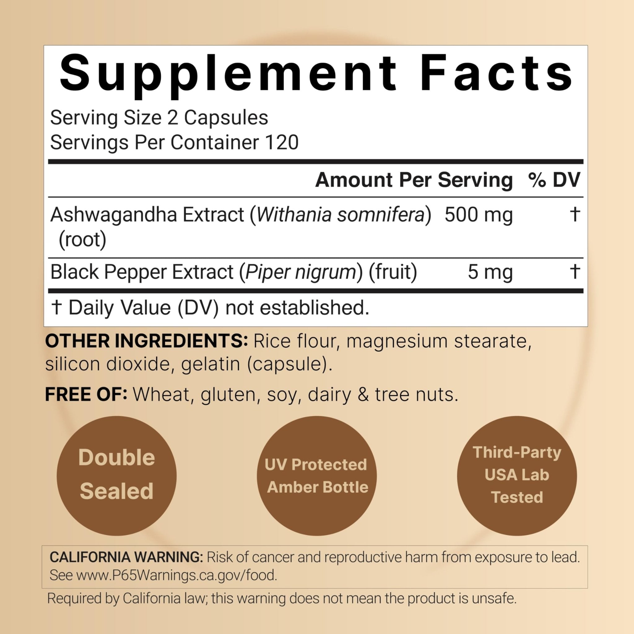 NatureBell Ashwagandha Root with Black Pepper Extract - 240 Capsules - High Strength Adaptogen for Calmness, Relaxation & Immune Support* - OzHealthStandard