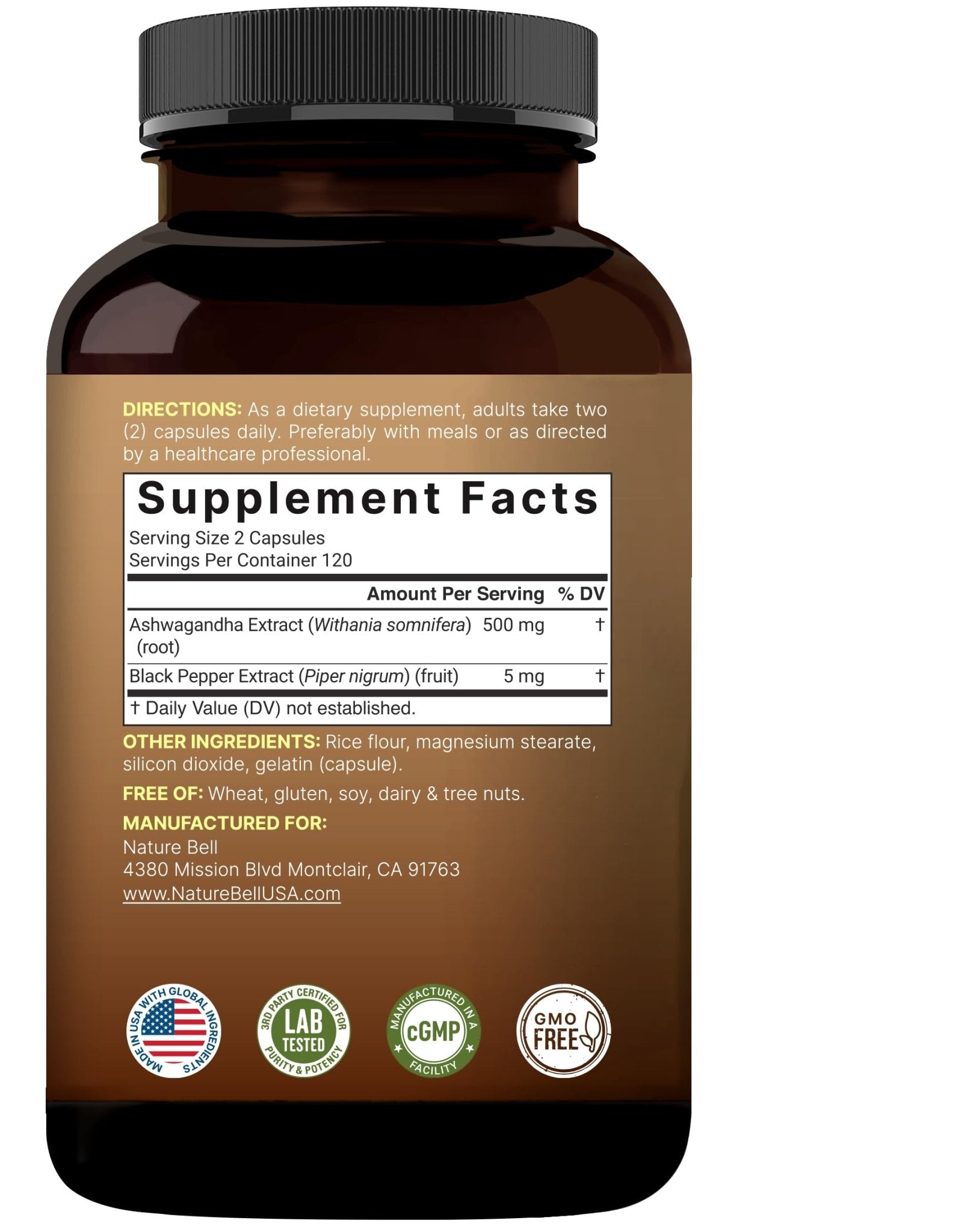 NatureBell Ashwagandha Root with Black Pepper Extract - 240 Capsules - High Strength Adaptogen for Calmness, Relaxation & Immune Support* - OzHealthStandard