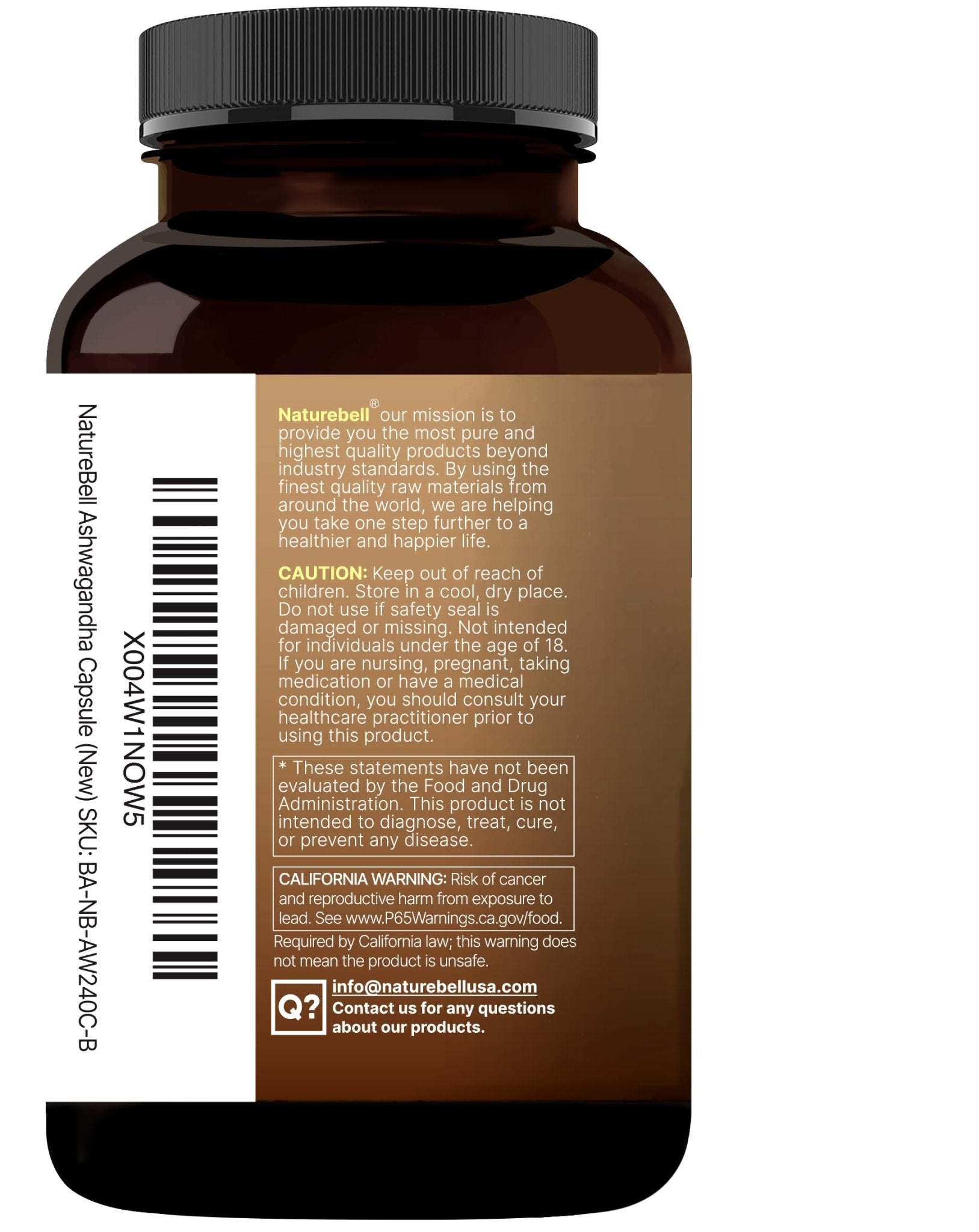NatureBell Ashwagandha Root with Black Pepper Extract - 240 Capsules - High Strength Adaptogen for Calmness, Relaxation & Immune Support* - OzHealthStandard