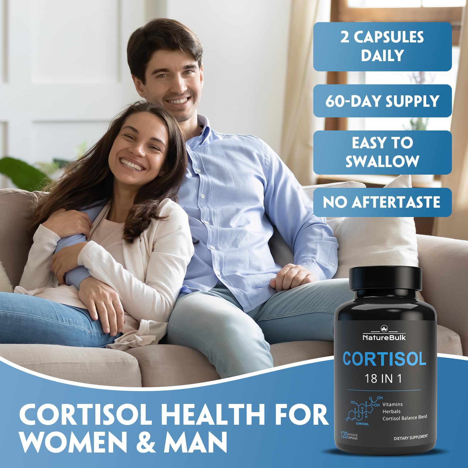 NATUREBULK Cortisol Supplements for Women, 18-in-1 - Premium Blend with Ashwagandha, Rhodiola, Magnesium & L-Theanine - Stress Response Support & Mood Enhancement Formula - 120 Vegetarian Capsules - OzHealthStandard