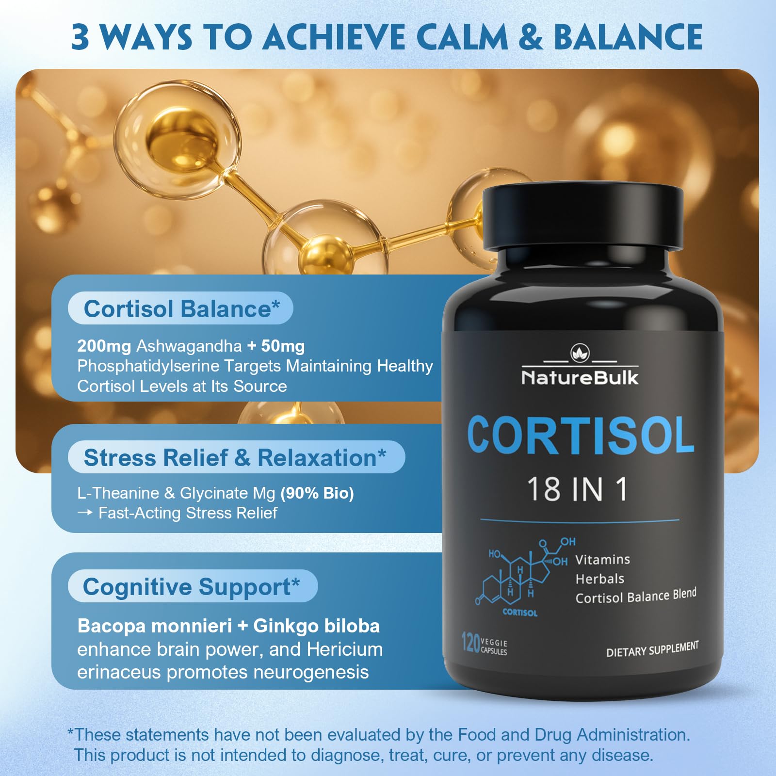 NATUREBULK Cortisol Supplements for Women, 18-in-1 - Premium Blend with Ashwagandha, Rhodiola, Magnesium & L-Theanine - Stress Response Support & Mood Enhancement Formula - 120 Vegetarian Capsules - OzHealthStandard